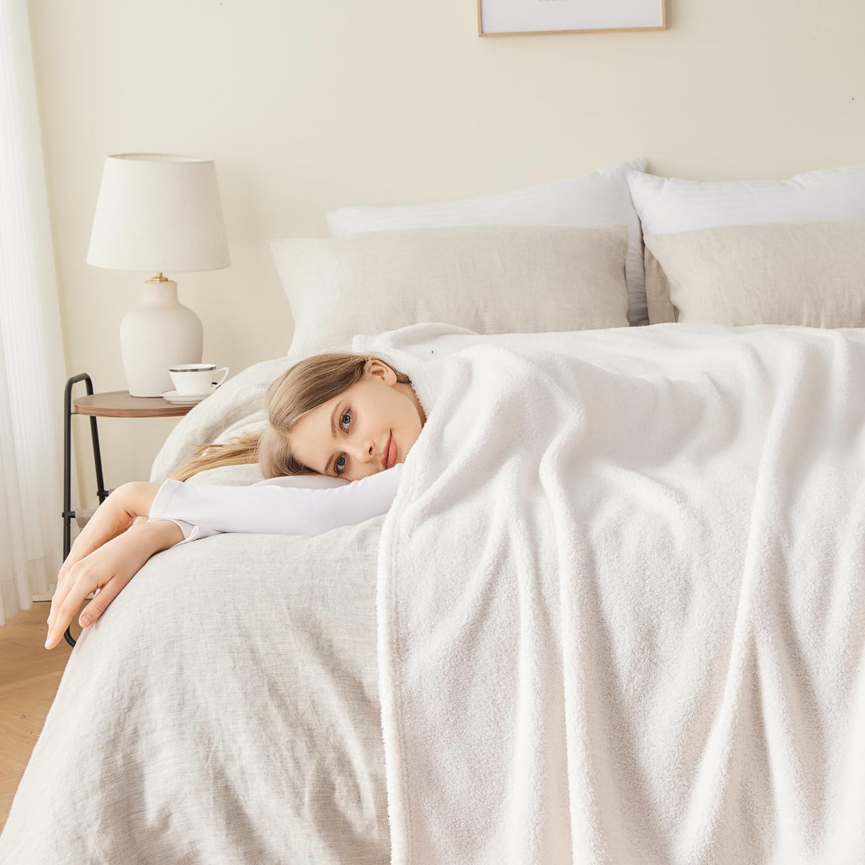 NEWCOSPLAY Knitted Ivory Blanket Super Soft Plush Throw for Couch Fuzzy Fluffy Microfiber Lightweight Blanket for Bed Sofa All Season Use (Ivory, Throw(50"x60")) NEWCOSPLAY