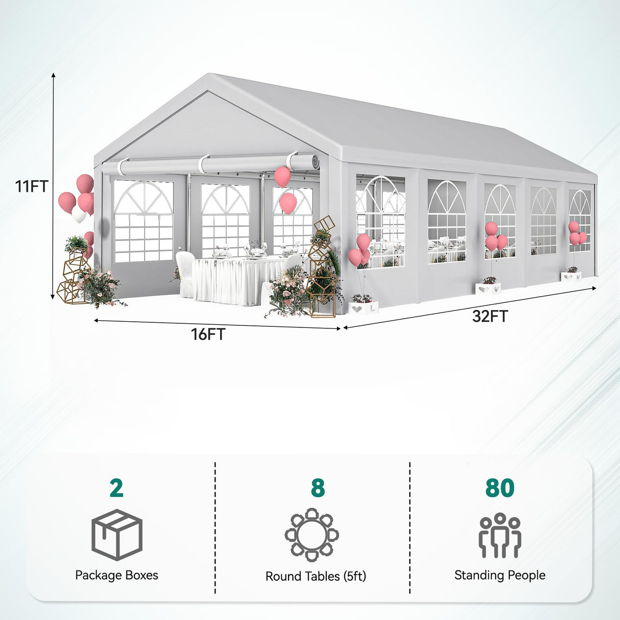 YITAHOME 16x32ft Heavy Duty Party Tent Outdoor Wedding Tent Canopy Event Shelters Upgraded Galvanized Steel Carport with Removable Sidewall Windows for Commercial and Parties, White YITAHOME