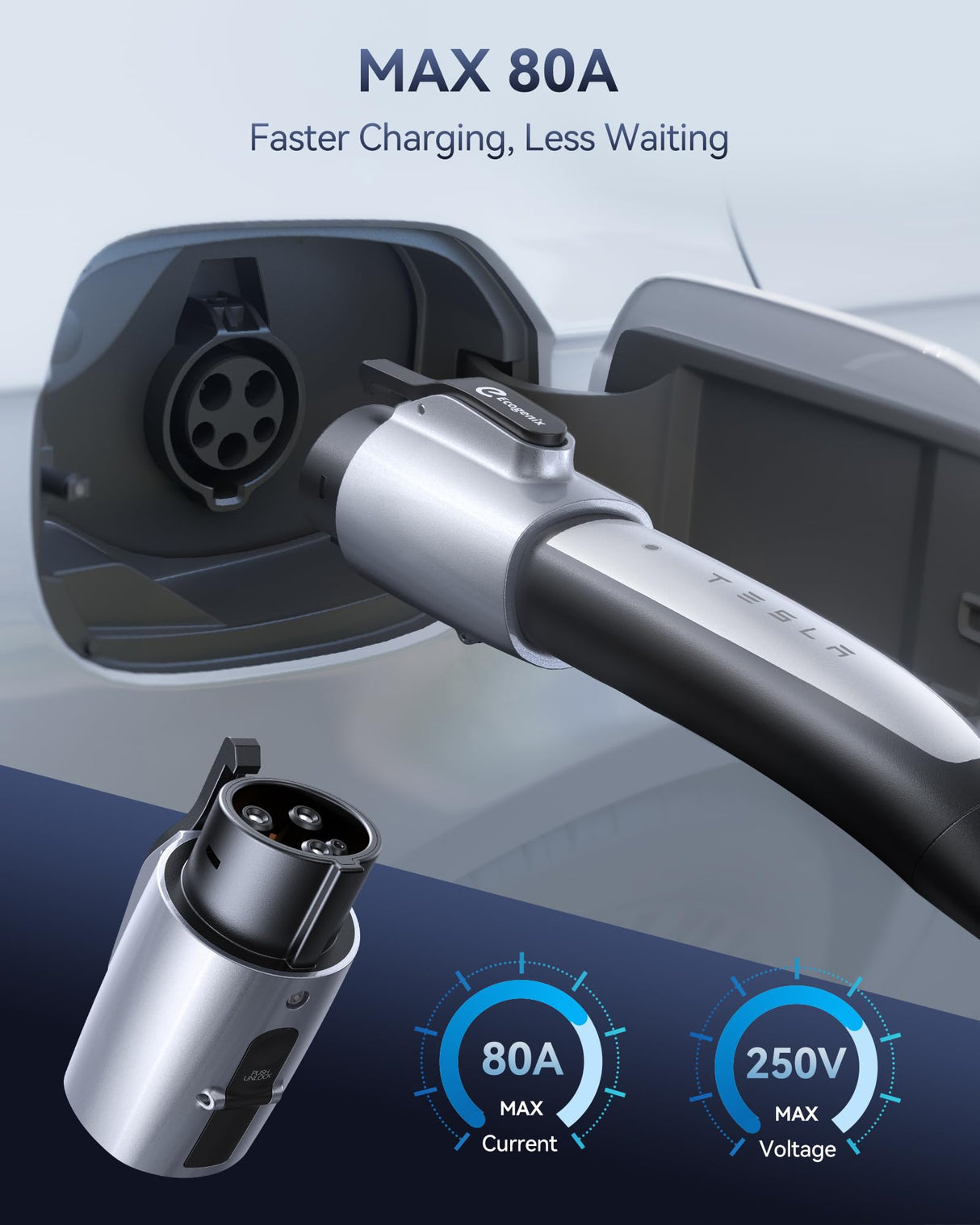 2025 Ecogenix Tesla to J1772 Charging Adapter (Max 80A, 240V) J1772 EV Adapter to Tesla Charger, Adapter Compatible with Tesla High Powered Connectors, Destination Chargers, Mobile Connectors (Silver) Ecogenix