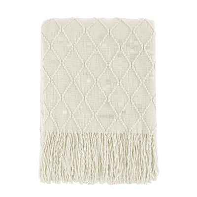 BOURINA Beige Throw Blanket 50x60 Inches Throw Textured Solid Soft Sofa Couch Decorative Knit Blanket