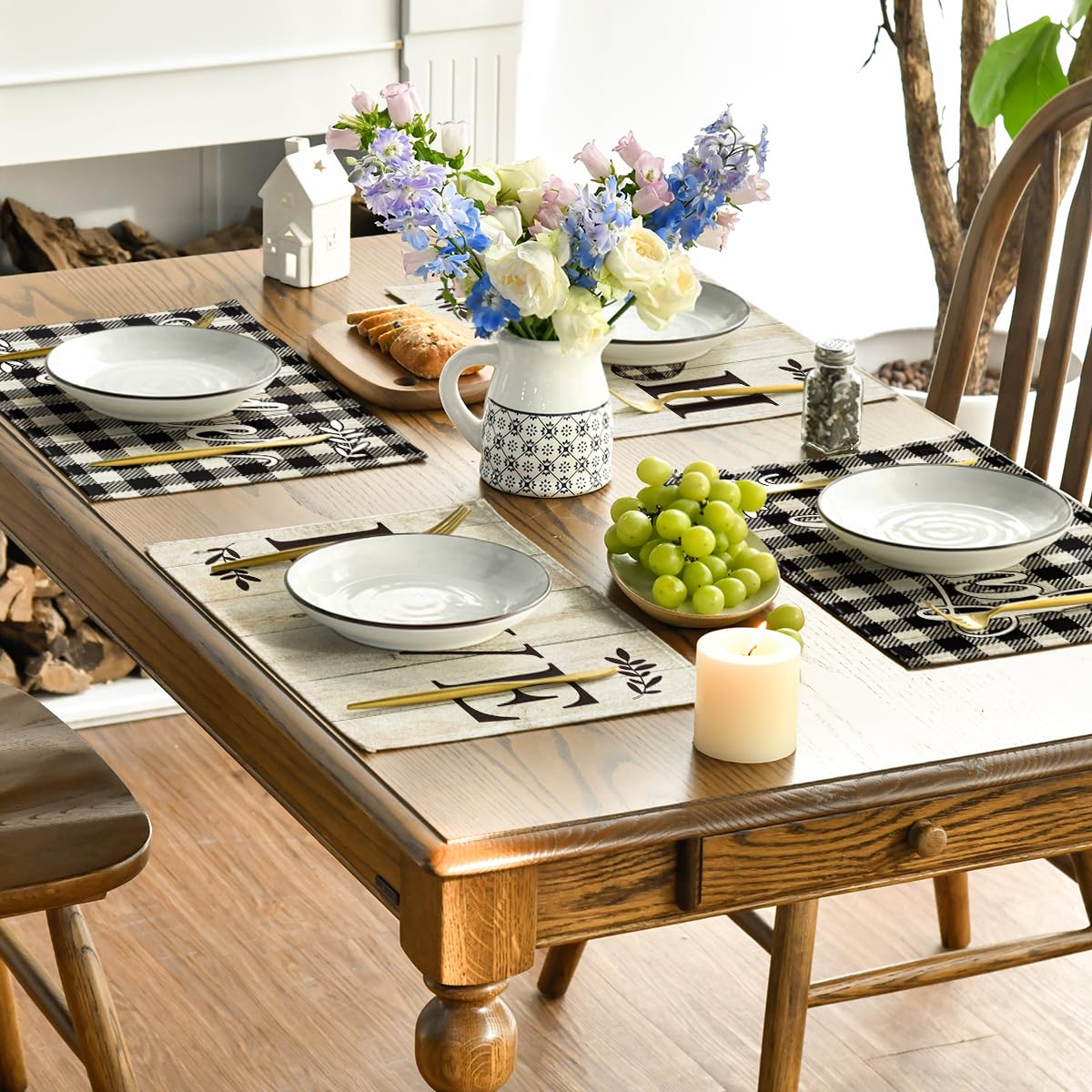 Artoid Mode Love Family Home Together Buffalo Plaid Placemats Set of 4, 12x18 Inch Farmhouse Table Mats Party Kitchen Dining Decoration Artoid Mode