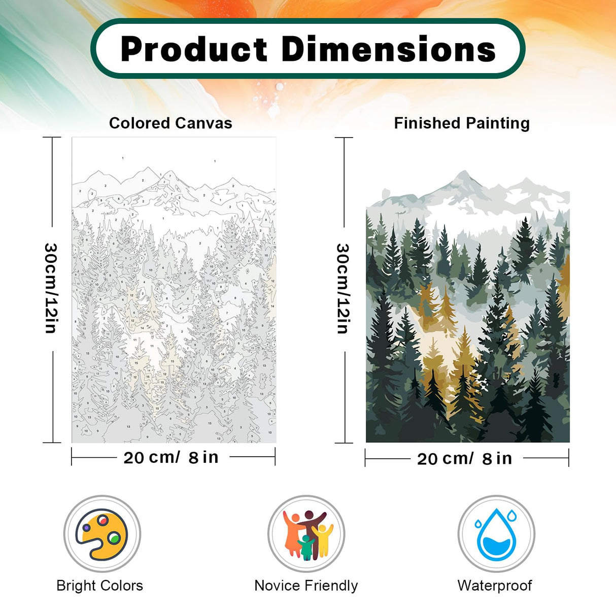 Framed Paint by Numbers Kit for Adults Beginner & Kids Age 8-12, Easy Landscape Adult Paint by Number Kits on Canvas, DIY Acrylic Forest Number Painting for Adults Mountain for Home Decor 8x12 Inch Possoco