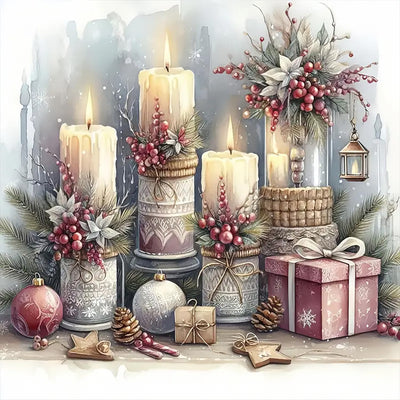 Christmas Candle Holly Ball Diamond Art Kits for Adults, 5D Diamond Painting Kits for Adults Beginners, DIY Full Round Drill Diamond Dot Painting Gem Art Kits for Adult, Home Wall Decor 13.8x13.8 Inch