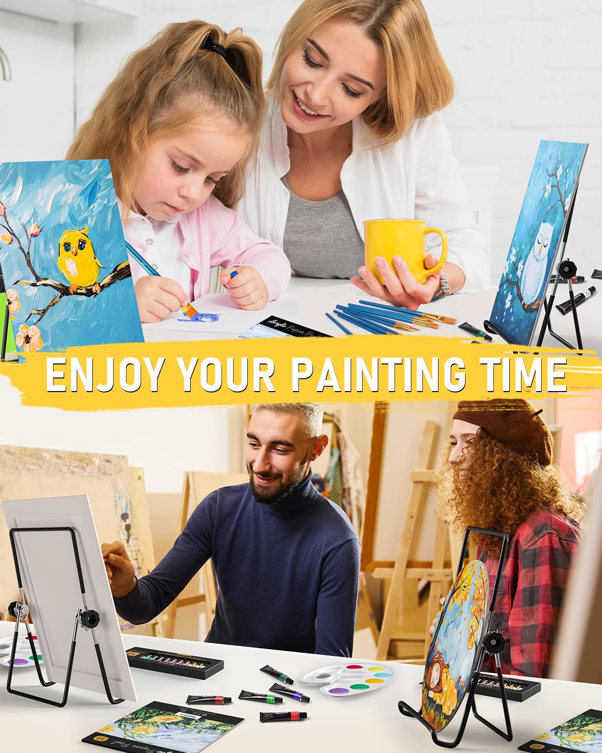 Nicpro Acrylic Paint Canvas Set for Adults & Kids, 80PCS Art Painting Supplies Kit with 2*12 Colors Paint, 6 Canvas, 2 Table Easel, 2*10 Brushes, 2 Paper Pad, 2 Palette for Artist Beginner Students Nicpro