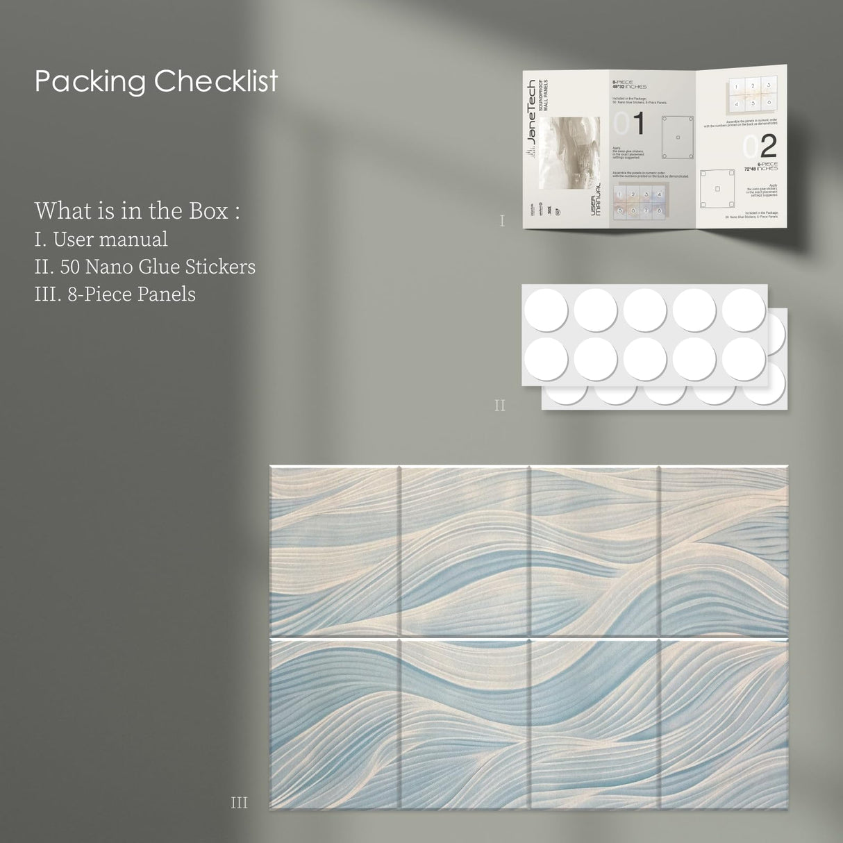 JaneTech 8-Pack Art Acoustic Panels Sound Absorbing Panels, 48x32 Inch Decorative Acoustic Panels, Sound Absorbing Wall Art with Nano Glue for Recording and Home Studio, Office,Conference JaneTech