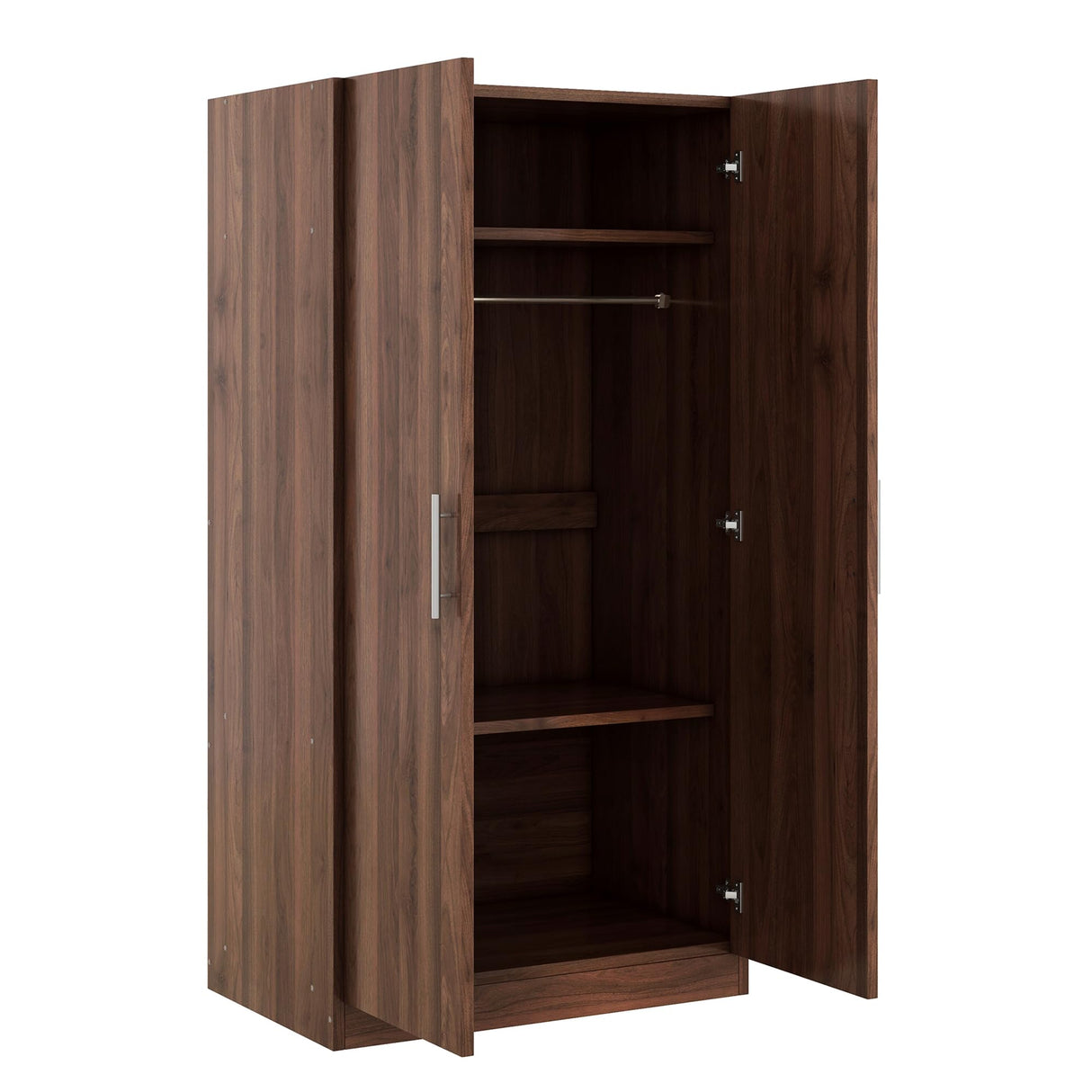 Armoire Wardrobe Closet with 2 Doors, 67.3" H Armoire with Shelves, Wooden Wardrobe Closet for Hanging Clothes, Bedroom Armoires Storage Cabinet with Hanging Rod, Brown cloblane