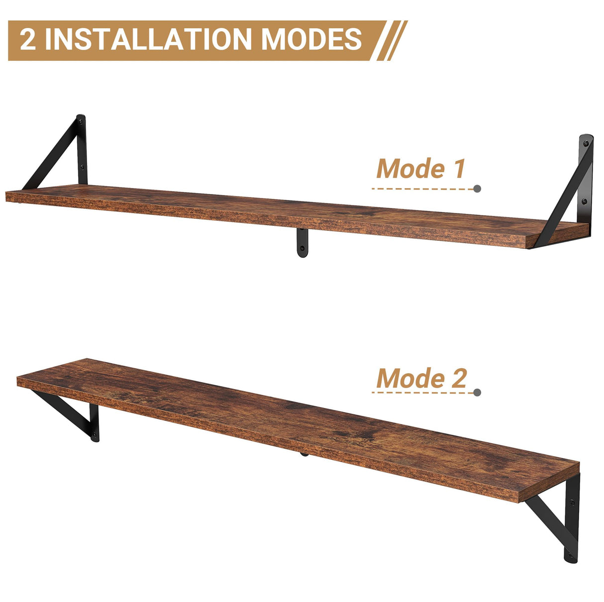 Heimlove Floating Shelves for Wall, 36 Inch Long Wood Floating Bookshelf Set of 3, Wall Mounted Hanging Shelf for Bathroom Bedroom Kitchen, Rustic Brown Heimlove