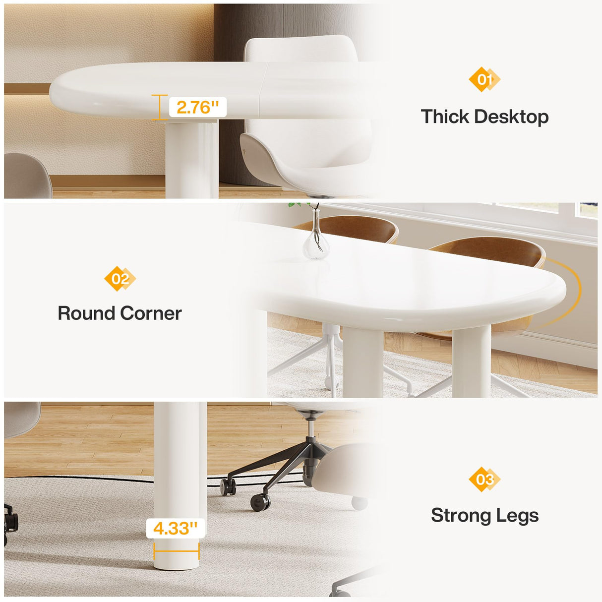 Tribesigns Conference Table, 63 Inches Modern Meeting Seminar Table for 6 People, Cream White Oval Training Table Boardroom Desk for Conference Room Tribesigns