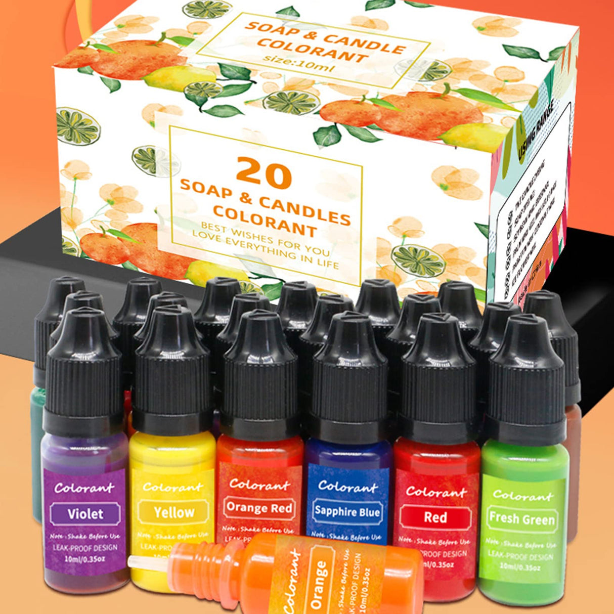 QIXIAMO Candle Dye 20 Colors Liquid Candle Making Dye for Candle Making Supply Kit Candle Coloring for Dyes 0.35oz/10 ml, 0.358inch QIXIAMO