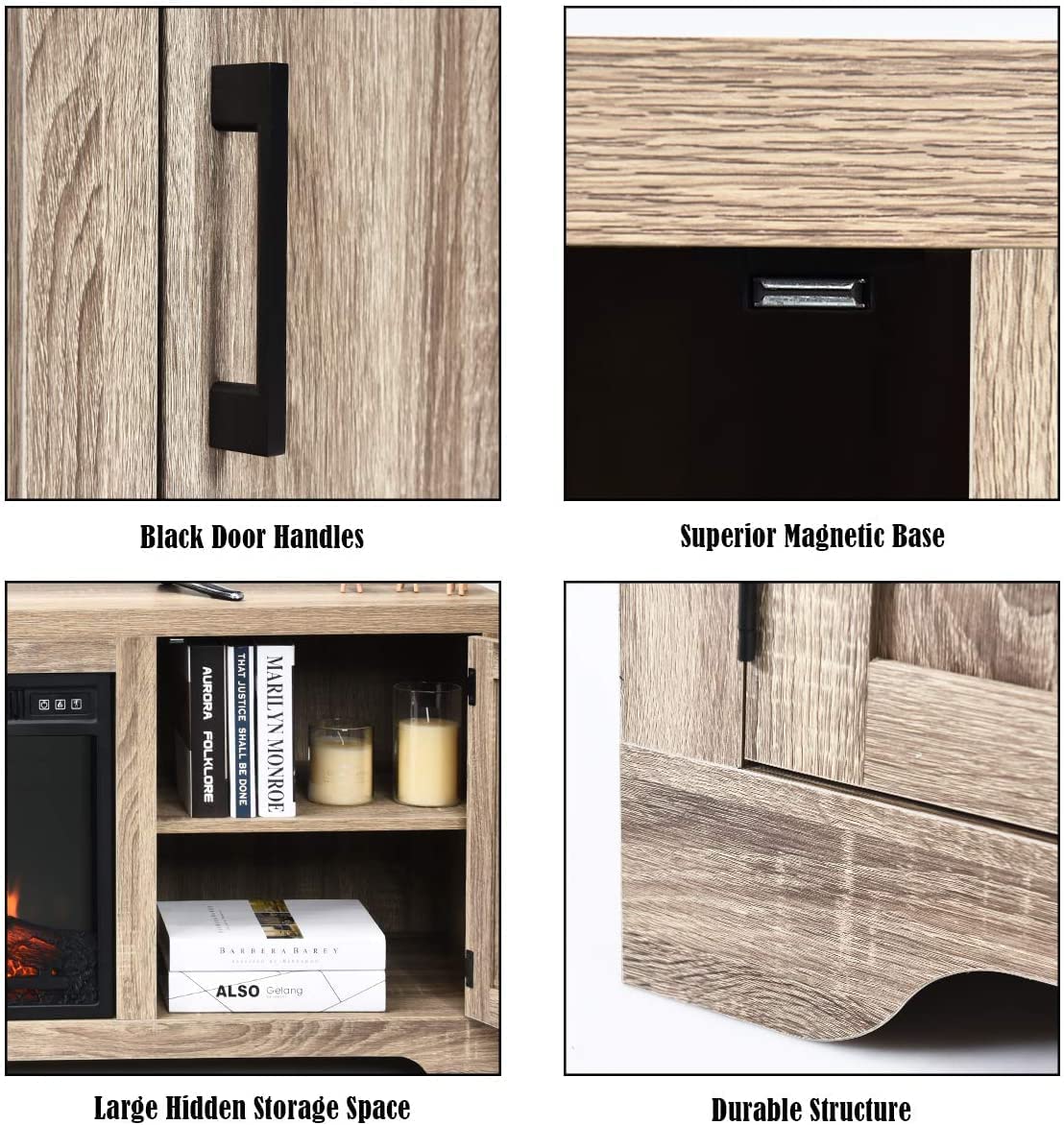 LUARANE Modern Farmhouse TV Stand, Wooden TV Cabinet for TVs up to 65", Television Console with Double Barn Doors Adjustable Shelves, Suitable for 18" x 17" Fireplace LDAILY