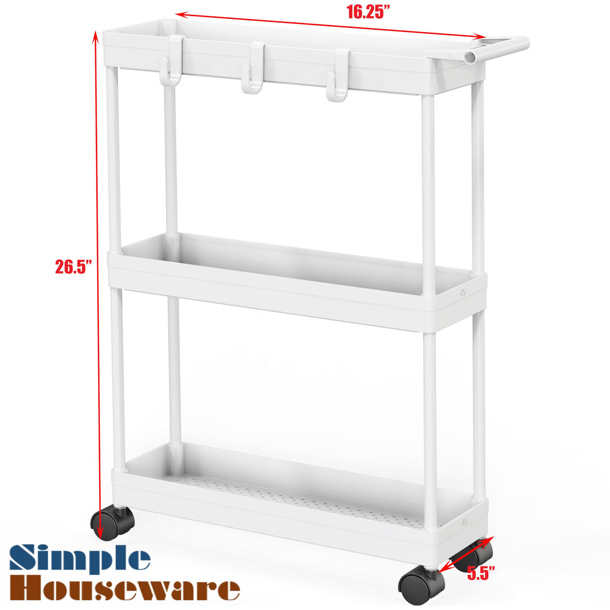 Simple Houseware Kitchen Cart Storage 3-Tier Slim/Super Narrow Shelves with Handle, 26.5'' Height/5.5'' Width for Narrow Place, White Simple Houseware