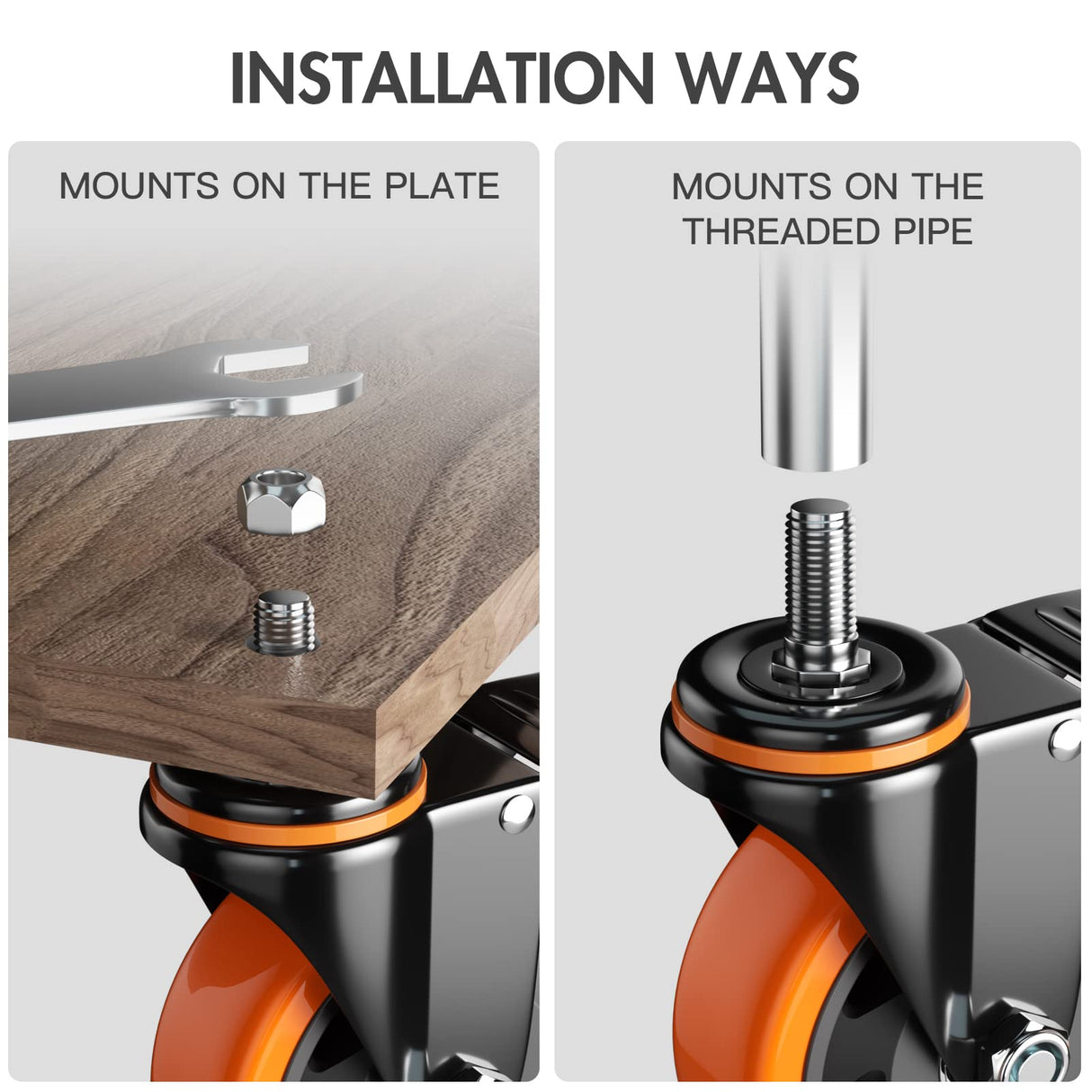 4 Inch Caster Wheels 2200Lbs, Threaded Stem Casters Set of 4 Heavy Duty, 1/2"-13 x 1 (Screw Diameter 1/2", Stem Length 1"), Safety Dual Locking Industrial Castors, Wheels for Cart, Furniture YUPEZOP