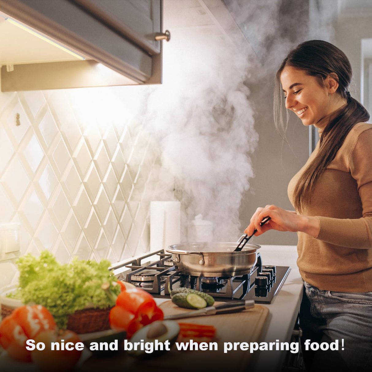 6PCS x 12 inch Under Cabinet LED Lights 4500K, Dimmable Under Counter Lights for Kitchen, Led Under Cabinet Lighting, Plug-in Under Cabinet Lights with Memory Function, Daylight White JUSJUBR