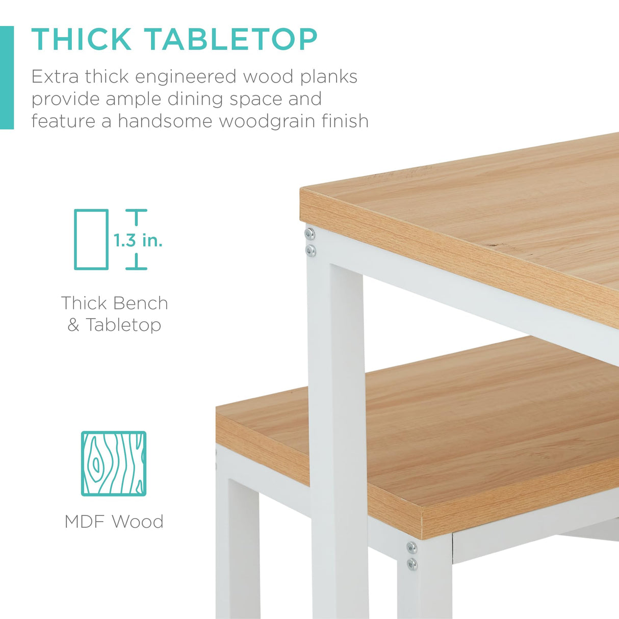 Best Choice Products 45.5in 3-Piece Bench Style Dining Furniture Set, 4-Person Space-Saving Dinette for Kitchen, Dining Room w/ 2 Benches, Table - Oak/White Best Choice Products