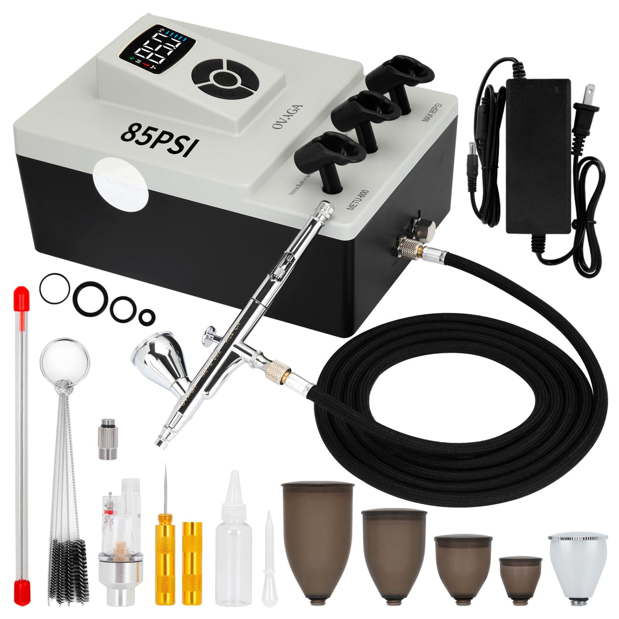 Ovaga Upgraded 85PSI Ultra-Silent Professional Airbrushing System Kit, Dual-Action Multi-Function Airbrush Set with Compressor for Painting Cake Decoration Makeup Art Craft Nail Design Model Tattoo Ovaga
