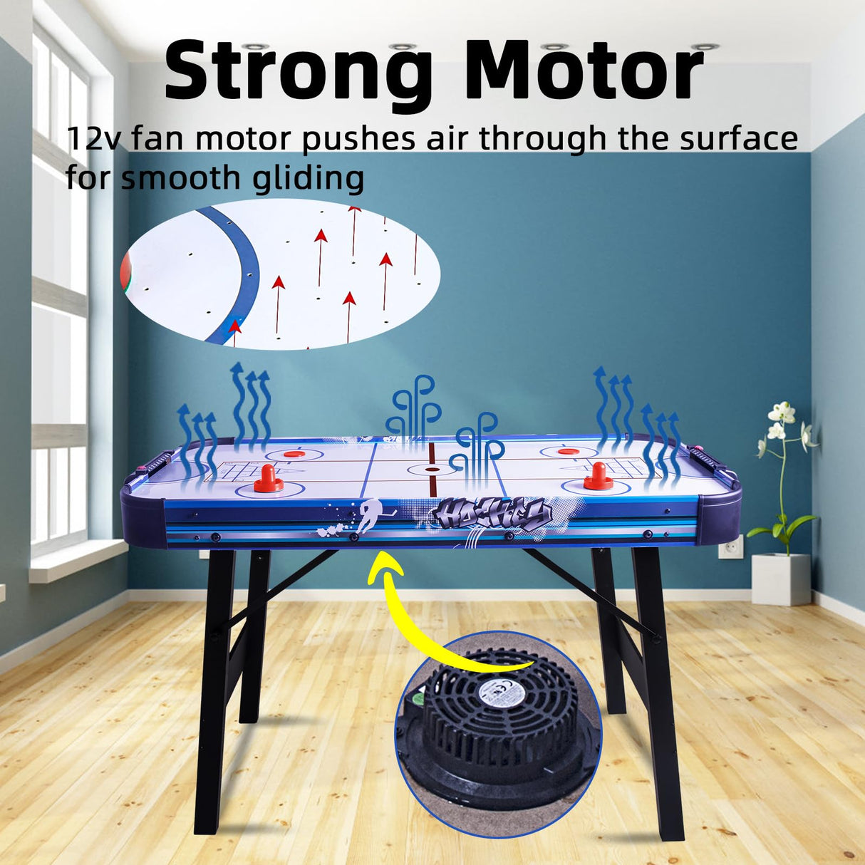 48" Air Hockey Game Table, Powered Ice Hockey Game Table Combines Bowling and Shuffleboard, Arcade Games Machines for Home with Round Corner Hyner