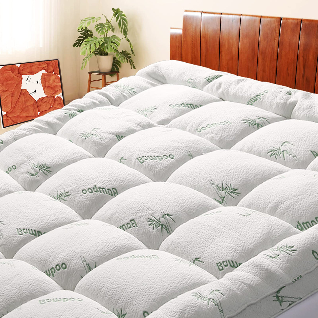 Mattress Topper Twin Size, Cooling Extra Thick Breathable Viscose Made from Bamboo Mattress pad, Soft Quilted Fitted Mattress Cover with 1000 GSM Down Alternative Fill (8-21”Deep Pocket) SakuraHome