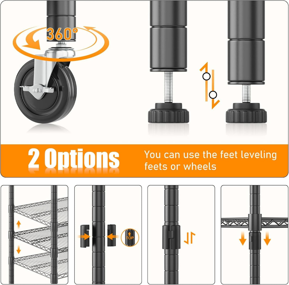 Himimi Storage Shelves 60"W Wire Shelving with Wheels 3250LBS Heavy Duty Metal Shelves for Storage, 5-Tier Adjustable Wire Rack Shelving Garage Shelving Kitchen Storage Shelves 24"Dx60"Wx82"H, Black Himimi