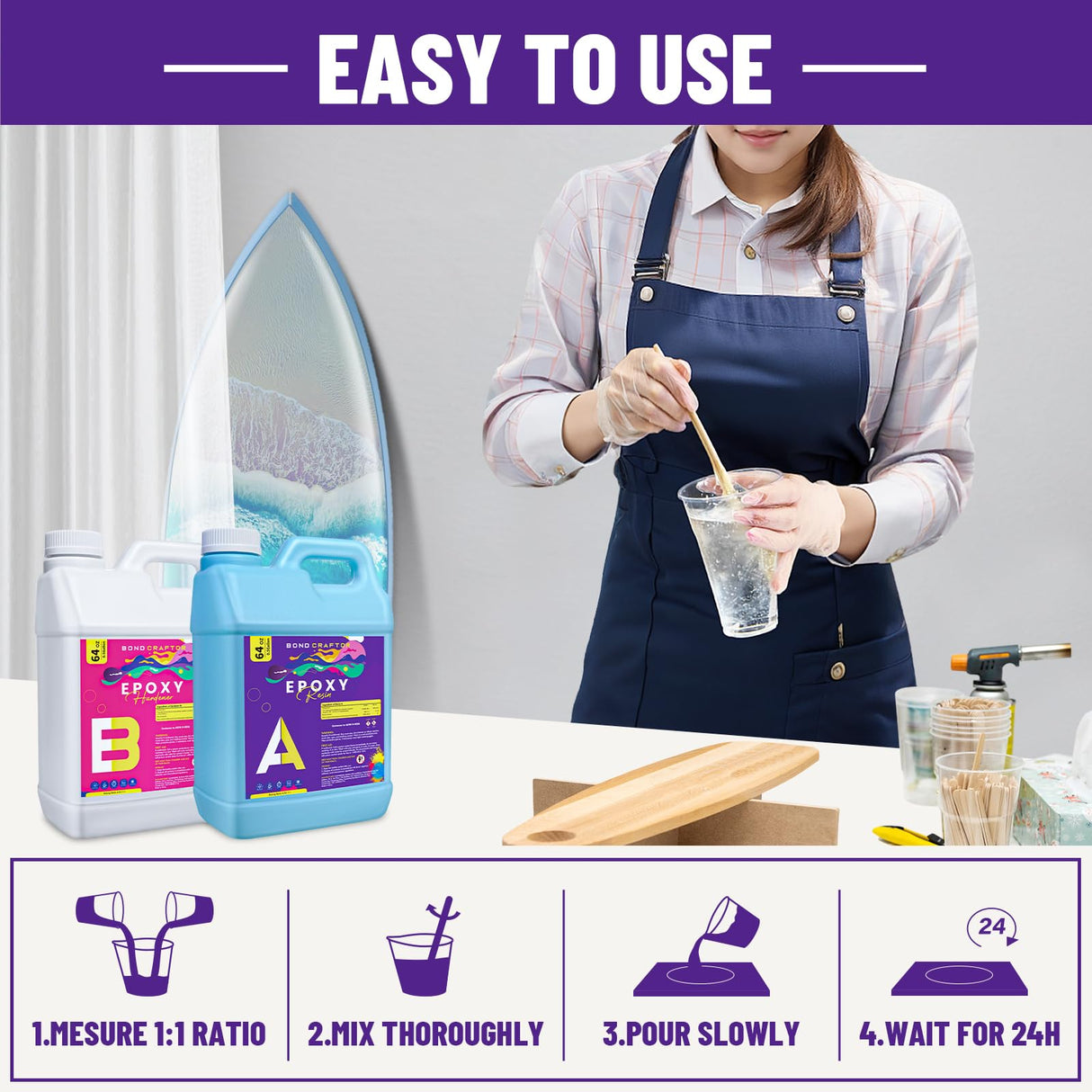 Bond Craftor Epoxy Resin Kit 1Gallon, Clear Crystal Resina Epoxica Food Safe, Casting Resin for Art Craft, Jewelry Making, DIY Bond Craftor