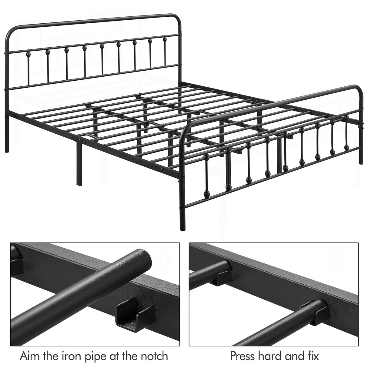 Yaheetech Classic Metal Platform Bed Frame Mattress Foundation with Victorian Style Iron-Art Headboard/Footboard/Under Bed Storage/No Box Spring Needed/King Size Black Yaheetech
