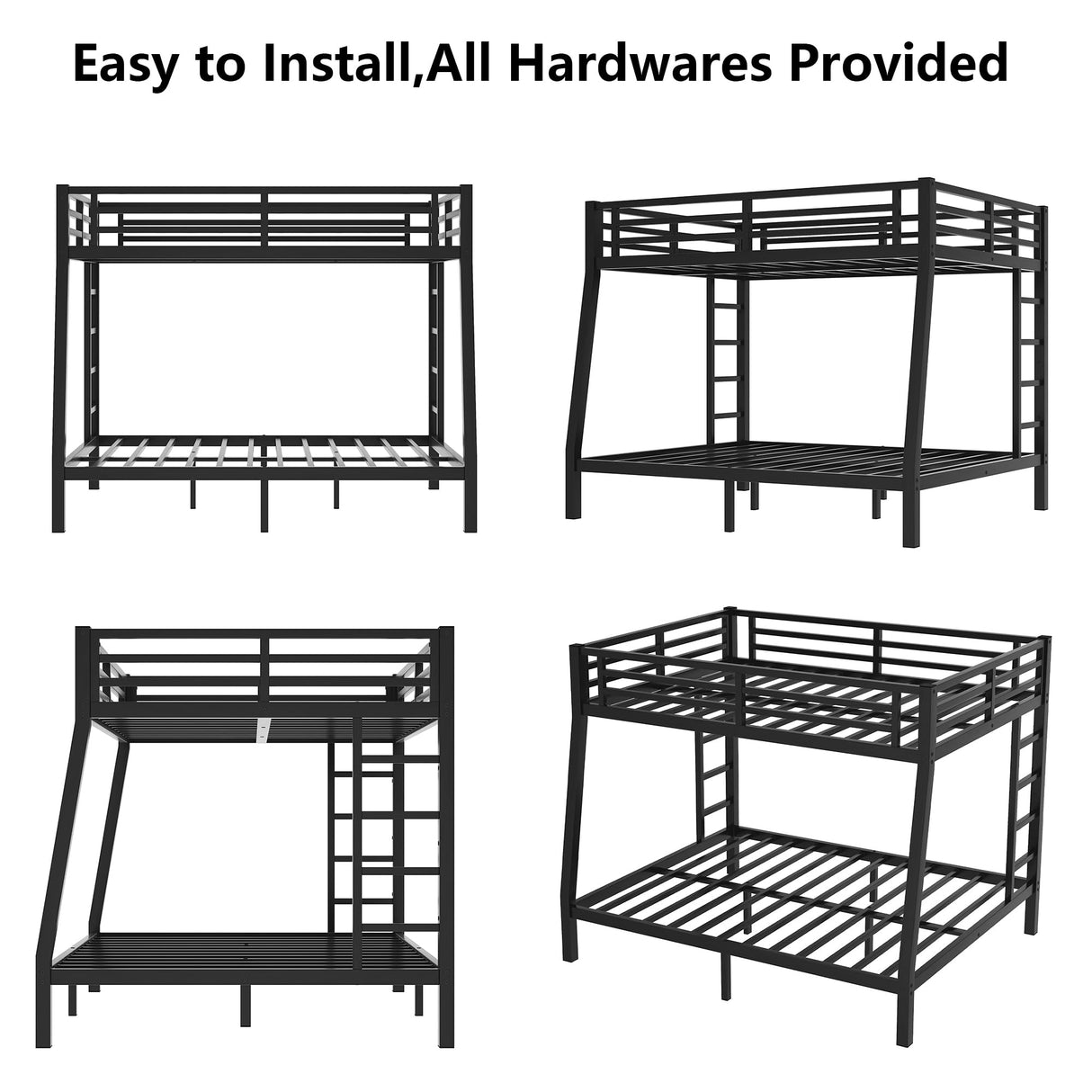 CAPCAEK Full XL Over Queen Bunk Bed Frame for Adults,Metal Bunk Beds with 2 Ladder and Full Length Guardrail,Heavy Buty Bunk Bed Space-Saving (Full XL Over Queen Bunk) CAPCAEK