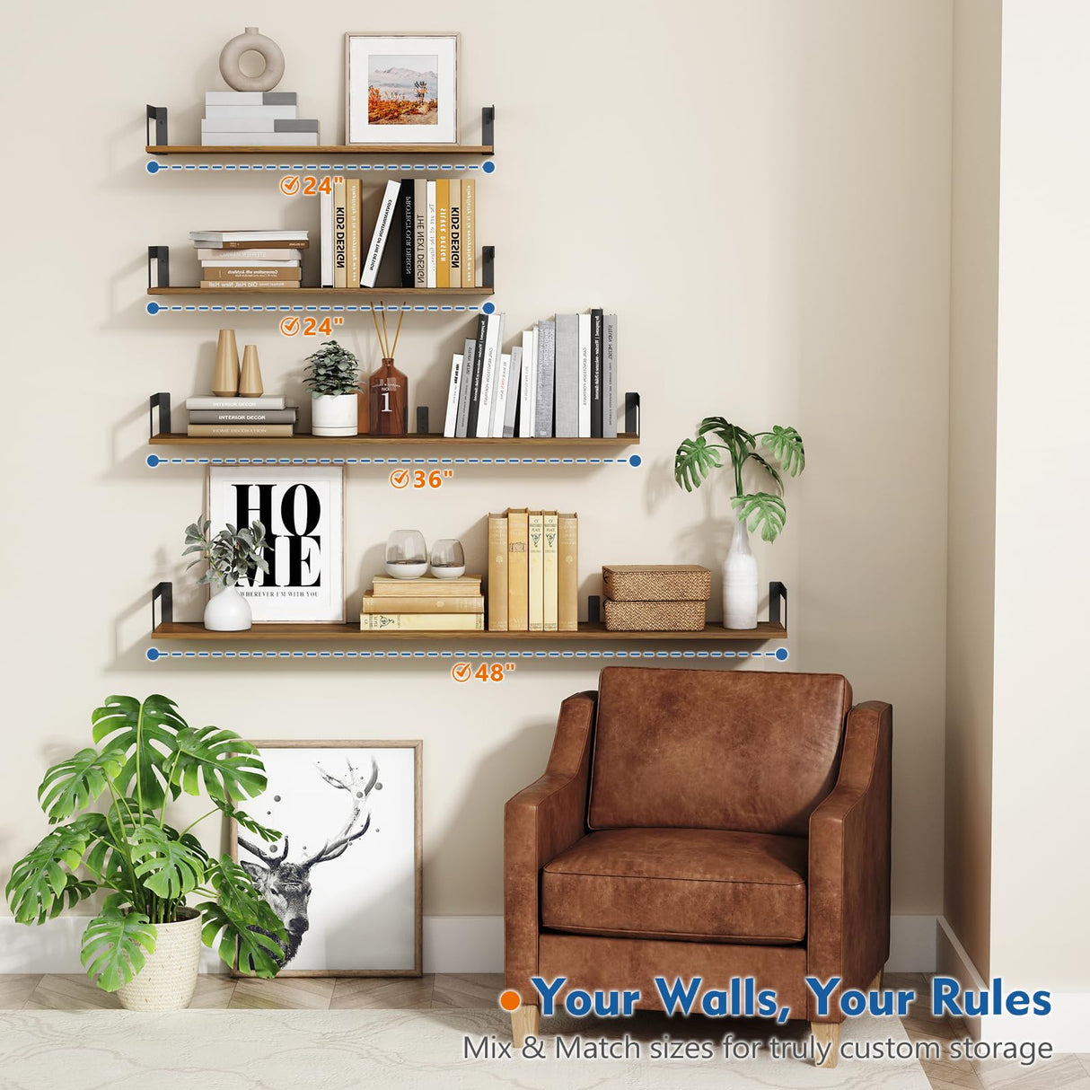 Harwaya Floating Book Shelves for Wall 3-Pack, 24 Inch Long Wall Mount Bookshelf for Bedroom, Rustic Farmhouse Wood Hanging Bookshelves for Living Room Office Books Plants (Dark Brown) Harwaya