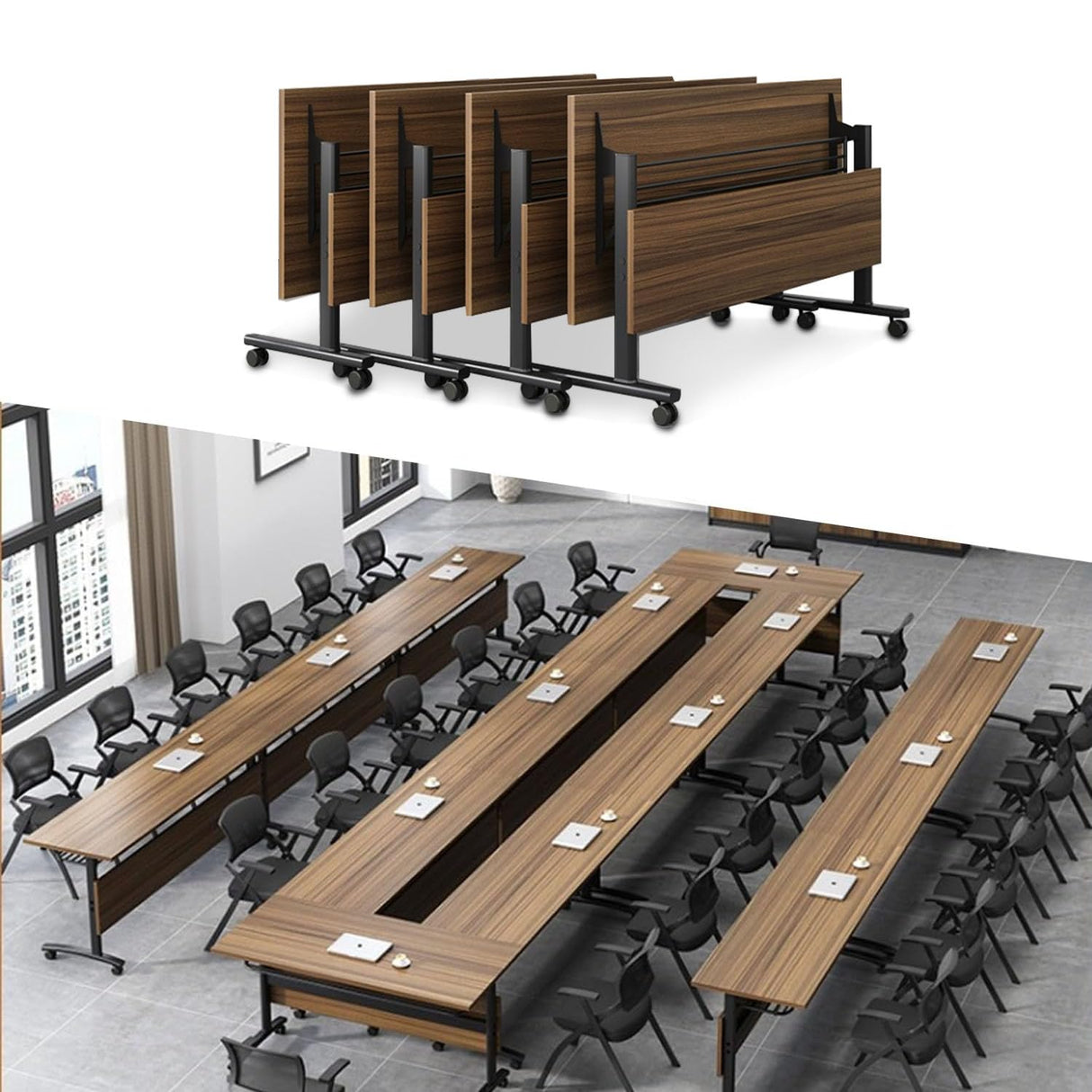 Folding Conference Table,Foldable Office Conference Room Tables,Rolling Meeting Seminar Tables with Casters,Flip Top Mobile Training Table,Business Training Seminar Table for Office Meeting (62.9in) LKATOR