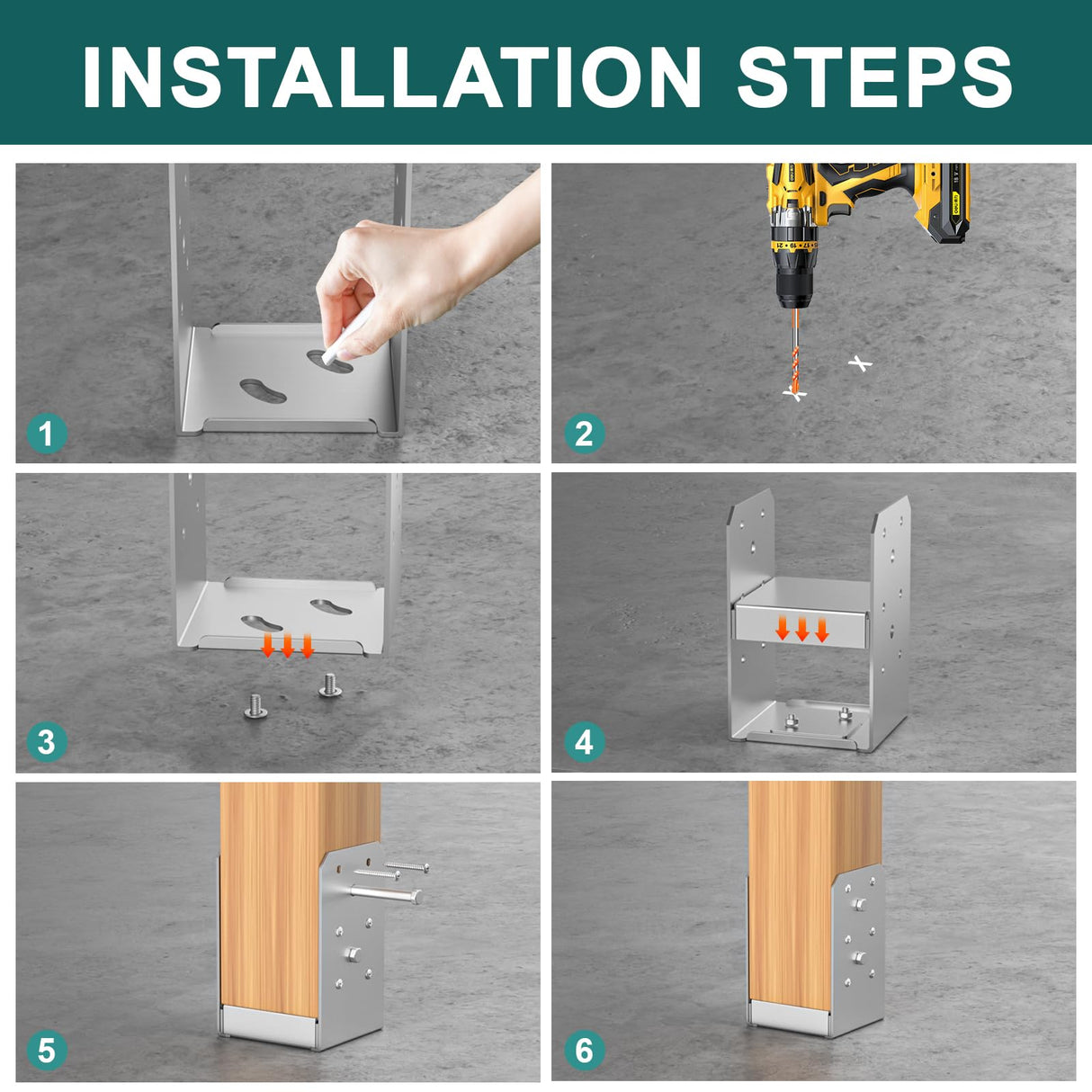 SPACEEUP 4x4 Post Base, Internal 3.5" x 3.5" Post Anchor 4pcs Adjustable Post Base Stainless Steel Concrete Post Anchor for Pavilion Deck Railing Support Decorative Anchor Plate SPACEEUP