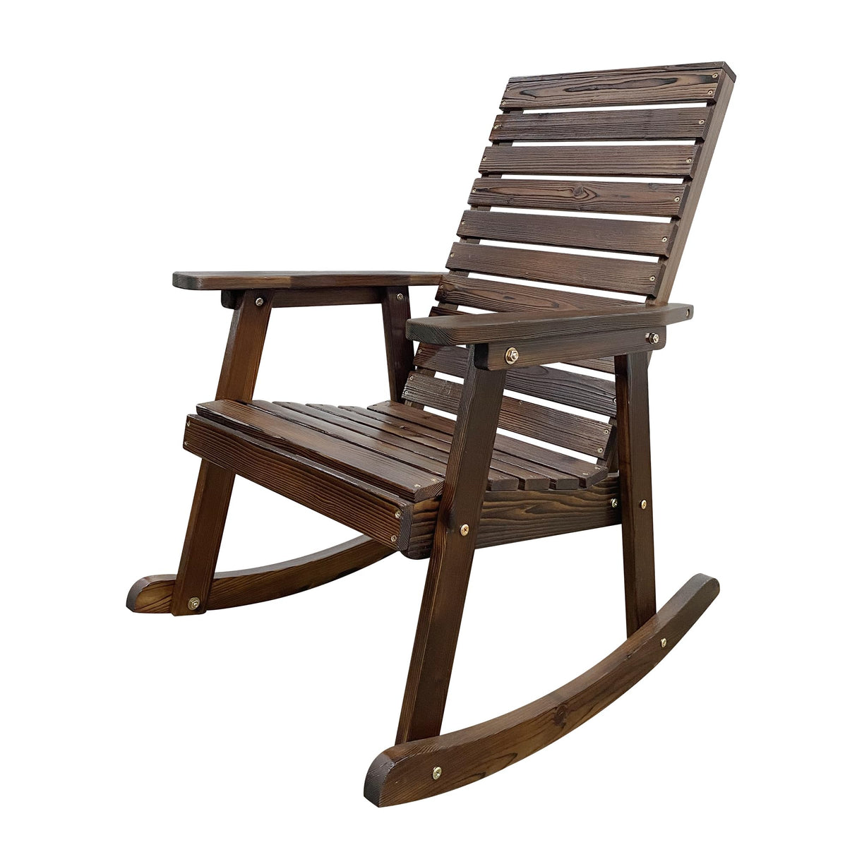 Mega Casa Wooden Rocking Chair with High Backrest and Contoured Seat, Solid Fir Wood, Heavy Duty 600 LBS, for Both Outdoor and Indoor, Backyard, Porch and Patio (Coffee) Mega Casa
