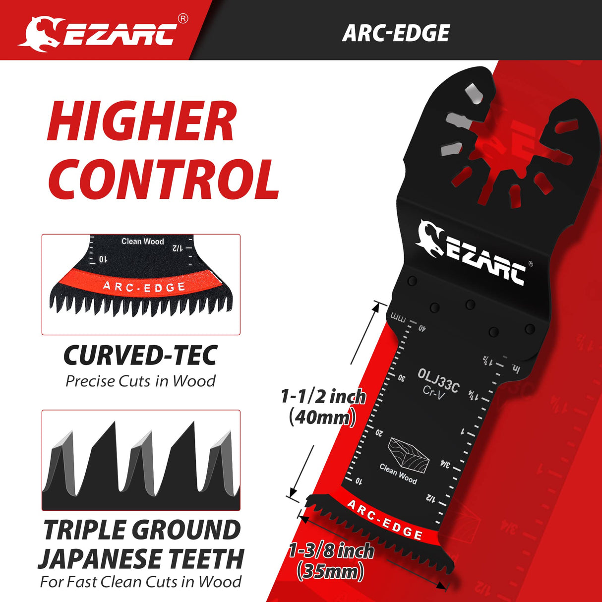 EZARC Japanese Tooth Oscillating Saw Blade, 5 PCS Arc Edge Oscillating Multitool Blades Clean Cut for Wood, Plastic EZARC
