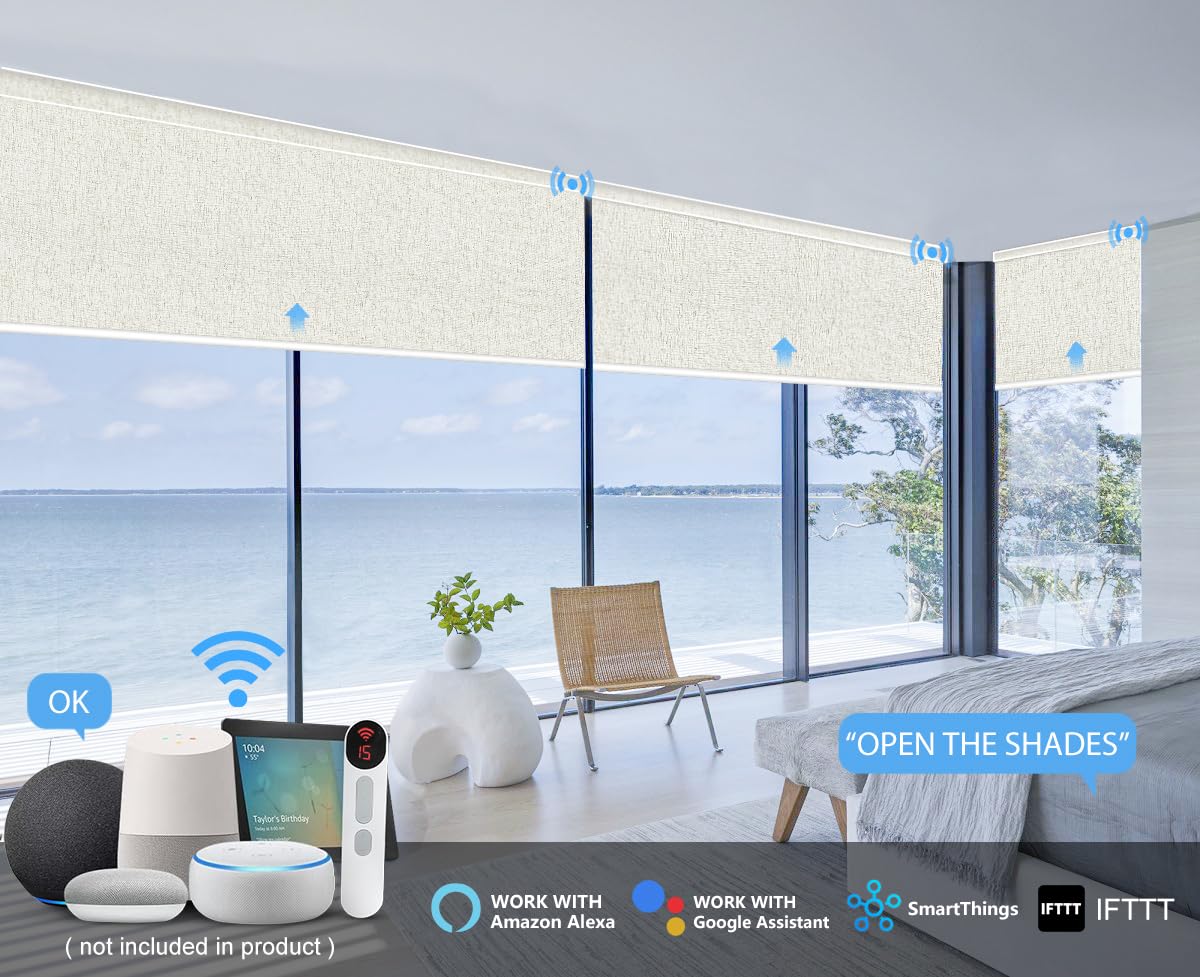 Bringnox Motorized Blinds with Remote,100% Blackout Smart Roller Blinds Compatible with Apple Homekit Google Home and Alexa Via HUB,and Customized(Linen Stone-01) Bringnox