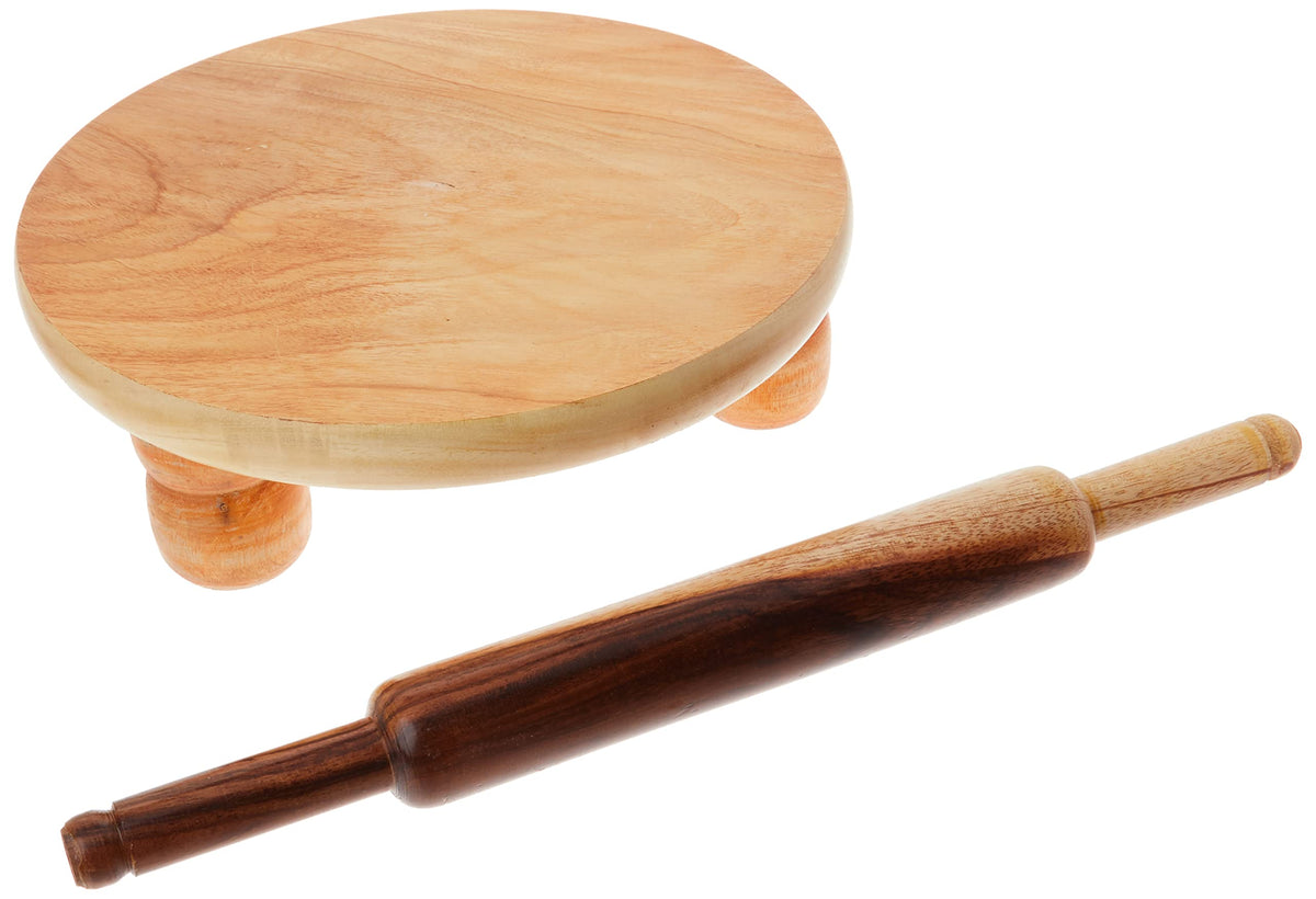 Tabakh Manual Wooden Roti Chapati Flatbread Tortilla Presser Maker with Rolling Pin, 10-Inch Ckitze