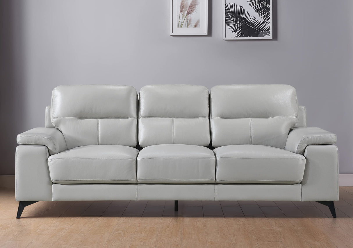 Lexicon Leather Couch, Modern Couch Sofa, Top Grain Leather Sofa, Oversized Sofa for Living Room, Bedroom, Office, Apartment, 3-Seater Couches, Silver Gray Lexicon