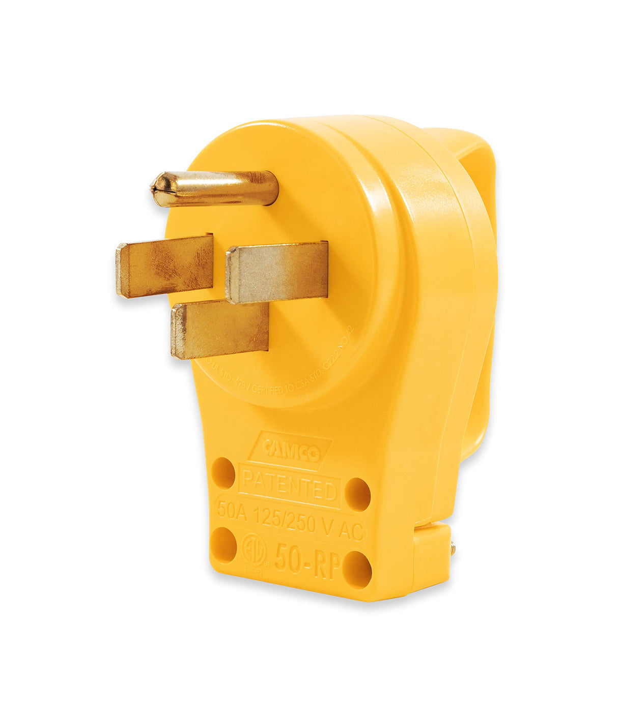 Camco Power Grip Camper / RV Replacement Plug - Attach 50 Amp Plug to Existing RV Extension Cord - Features 50 Amp RV Plug (NEMA 14-50P) & Ergonomic Designed Handle - Rated 125-250V/12,500W (55255) Camco