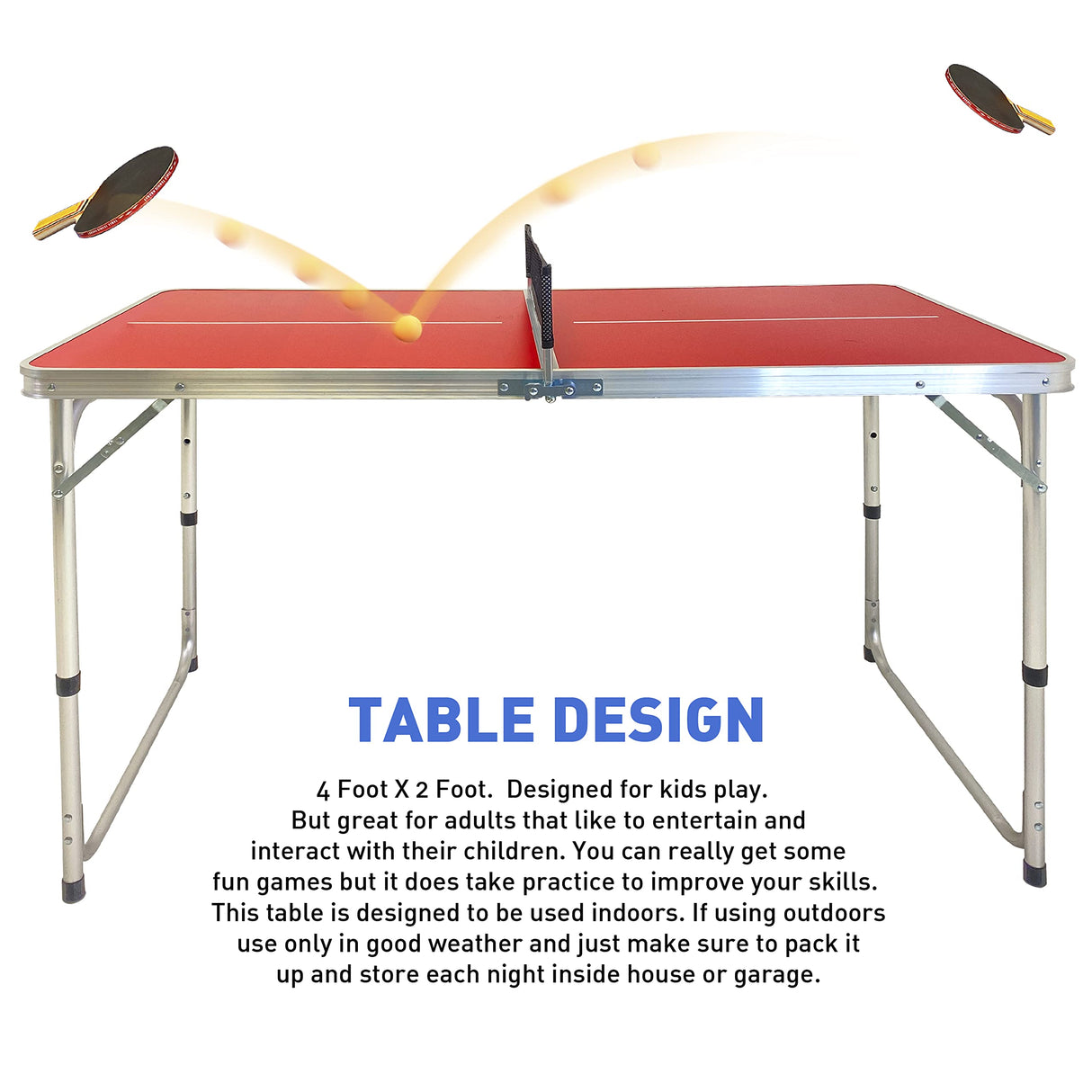 EasyGo Product Mini Kids Ping Pong Table Tennis β Space Saving & Easy Storage β Includes (2) Regulation Paddles (4) Balls and (1) Net β Table Size 4 Foot X 2 Foot β Legs 24β-28β Tall - RED EasyGo Product