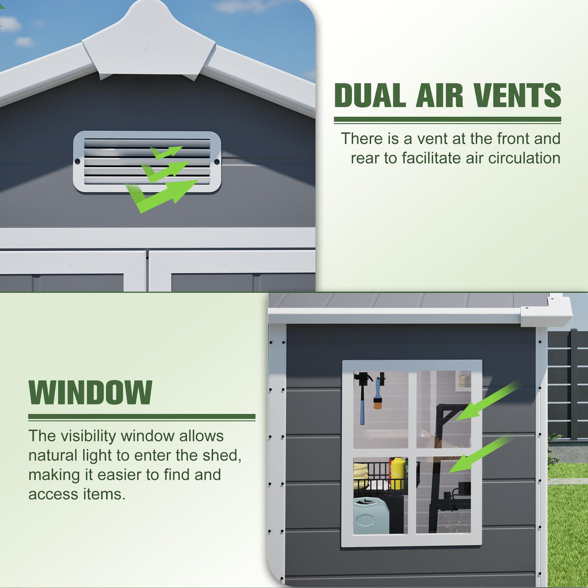 Jaxilyn 6x6 Resin Outdoor Storage Shed Kit Plastic Sheds Perfect to Store Patio Furniture, Garden Tools Bike Accessories, Beach Chairs and Lawn Mower, Grey & White Jaxilyn