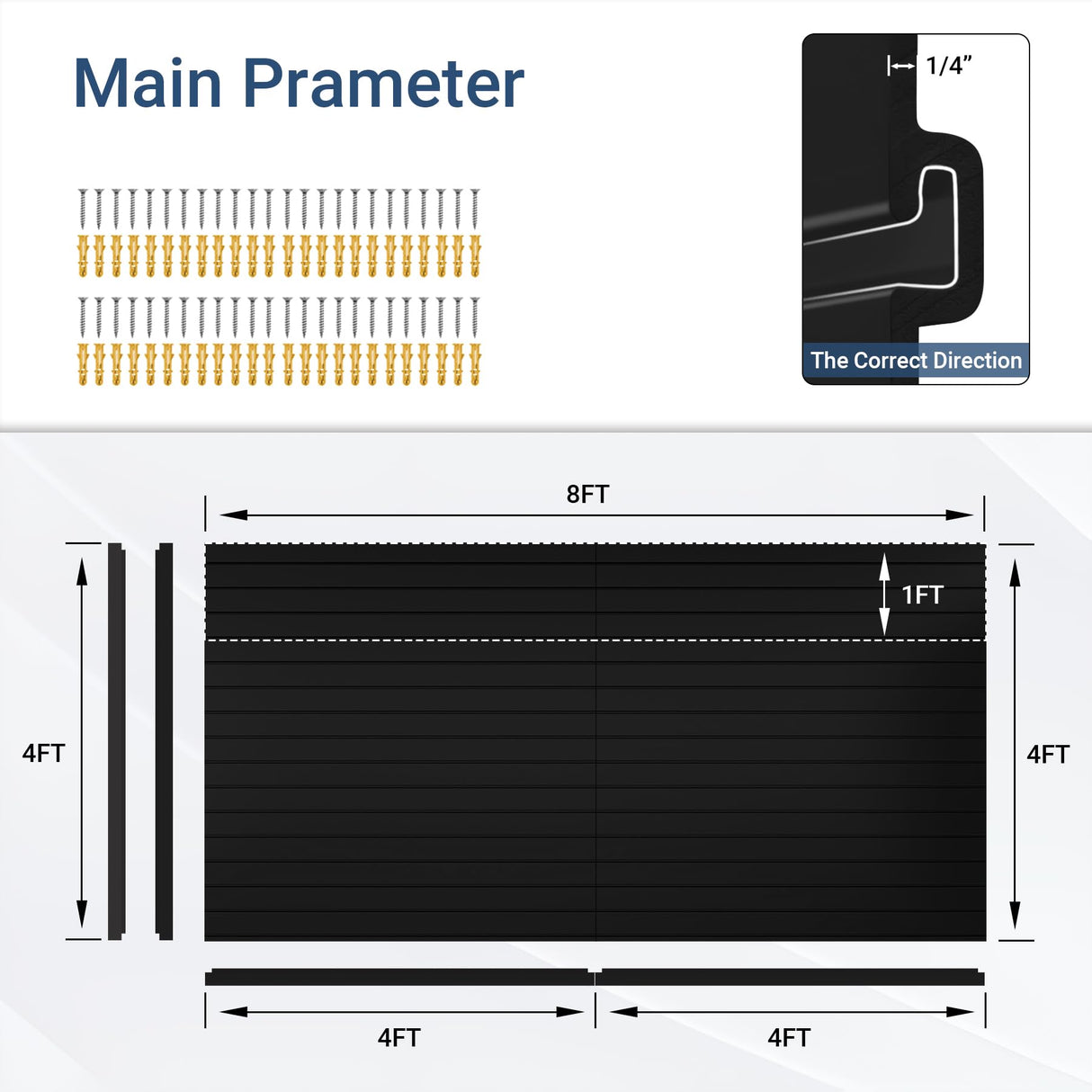 Neoaider Slatwall Panel 8 FT x 4 FT, Interlocking Slat Wall Paneling, Wall Mounted PVC Wallpanel, Suitable for Garage Storage and Organizer, Slatwall Board, Shelves - Black Neoaider