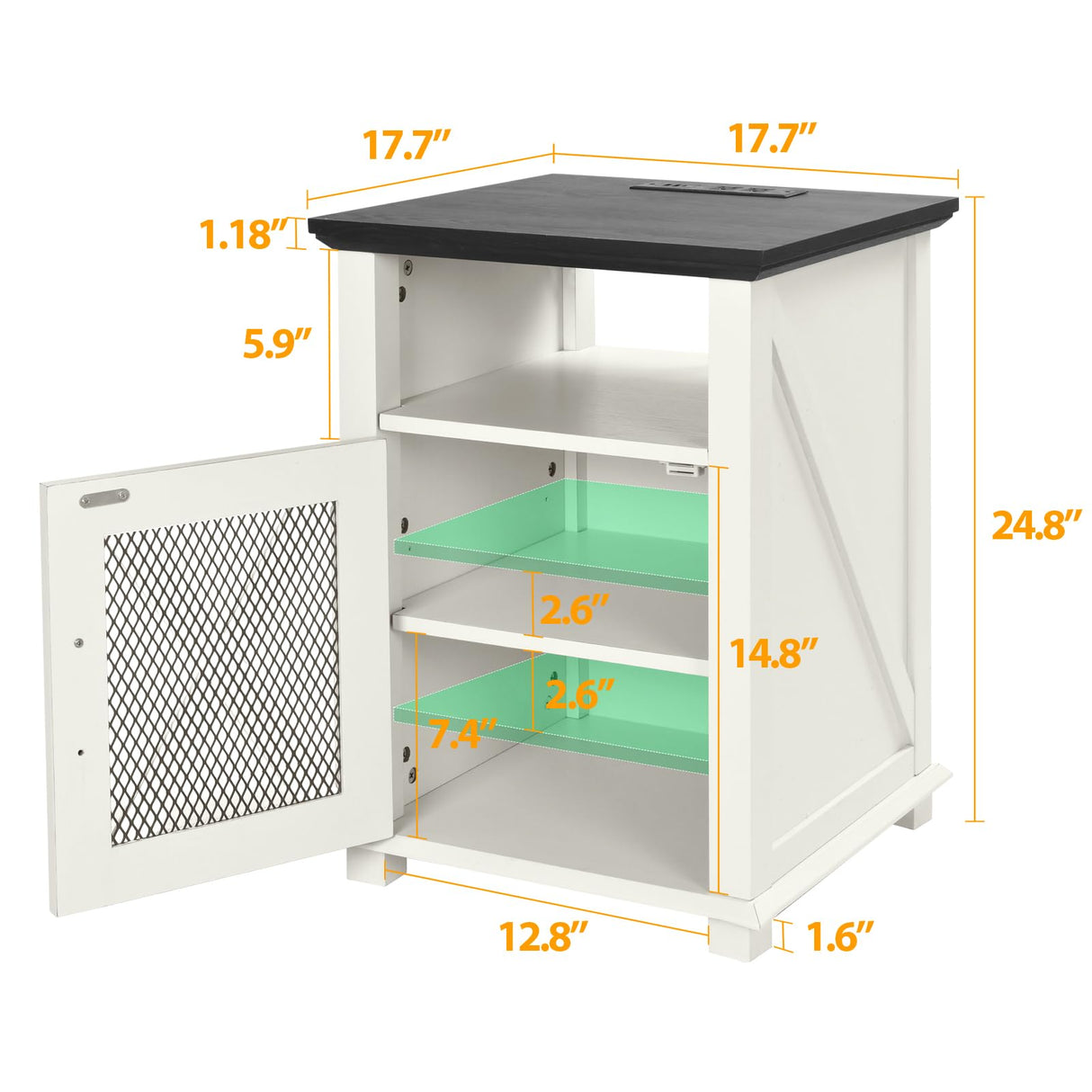 Livofloral Farmhouse End Tables with Charging Station, LED Nightstand with Power Outlets, Bedside Table with Charger Station, White Side Table for Living Room with Storage & Barn Door Livofloral