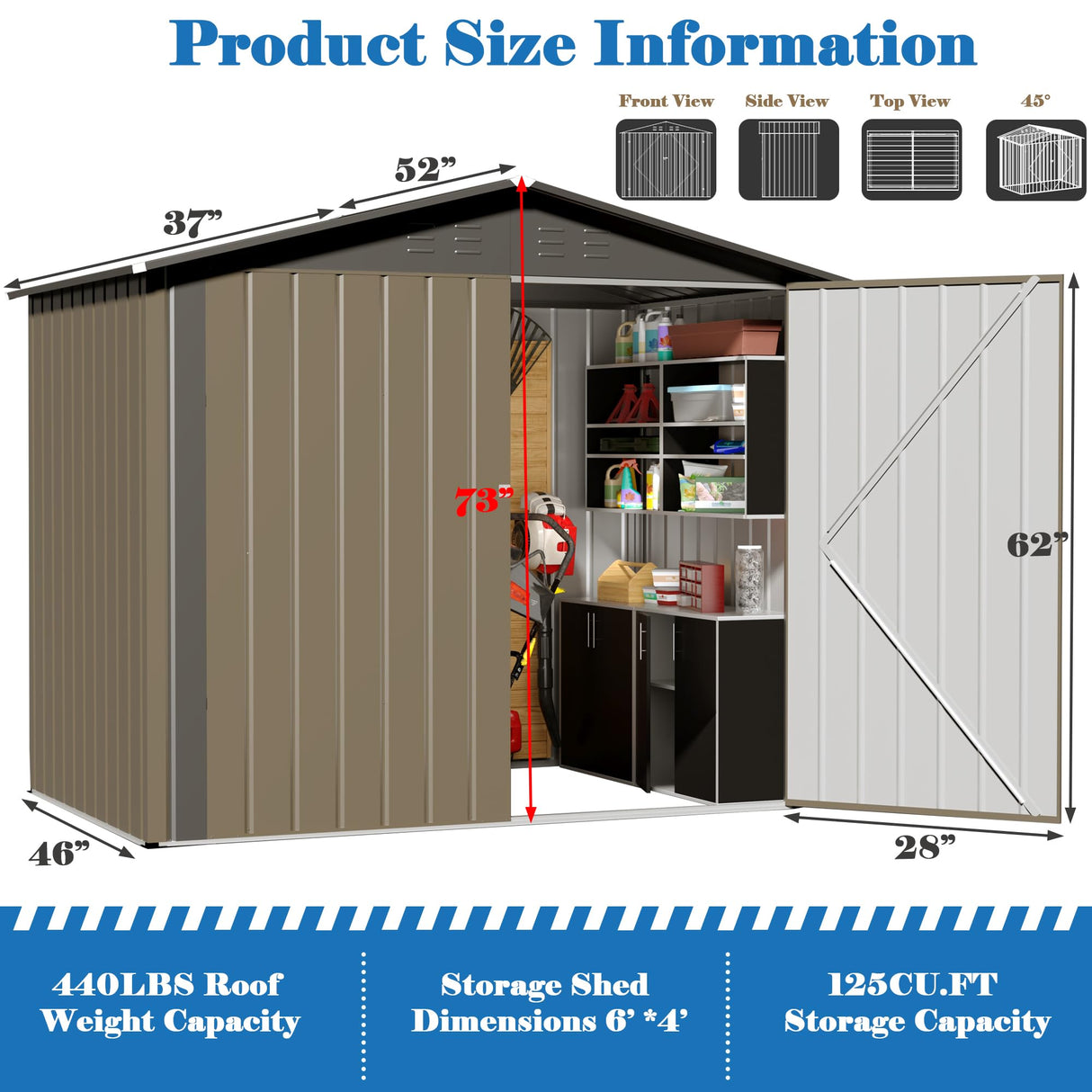 TIMWNER Outdoor Storage Shed, 6' × 4' FT Metal Storage Shed with Updated Frame Structure and Lockable Doors, Waterproof Shed for Backyard, Patio, Garden, Brown TIMWNER