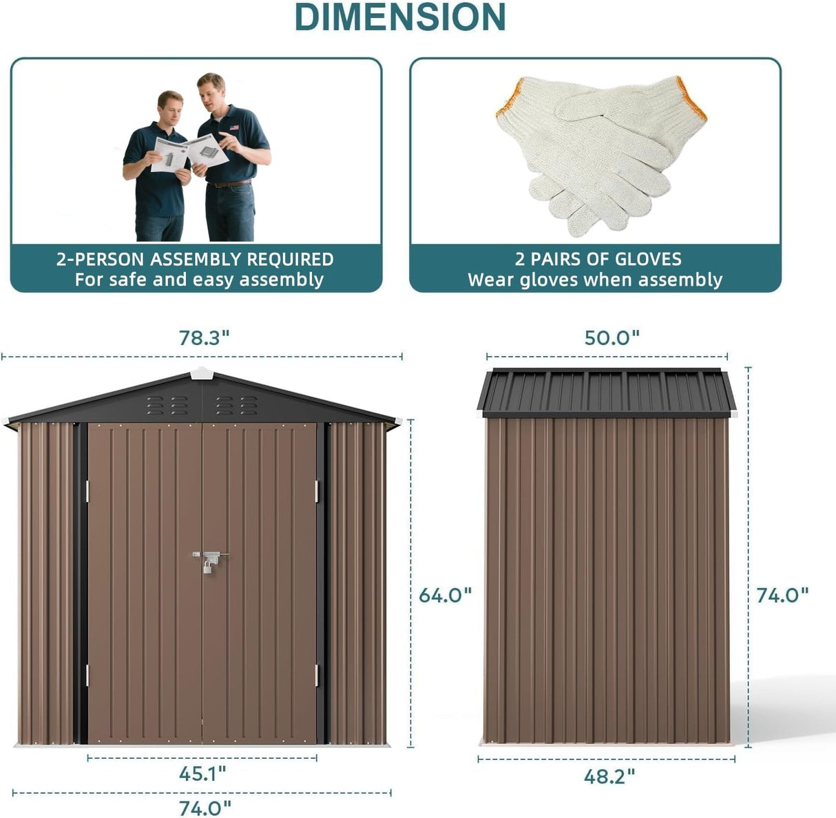 Gizoon Outdoor Storage Shed 6 x 4 FT, Galvanized Metal Garden Shed with Double Lockable Doors, Outdoor Storage Clearance for Backyard Patio Lawn-Light Brown Gizoon