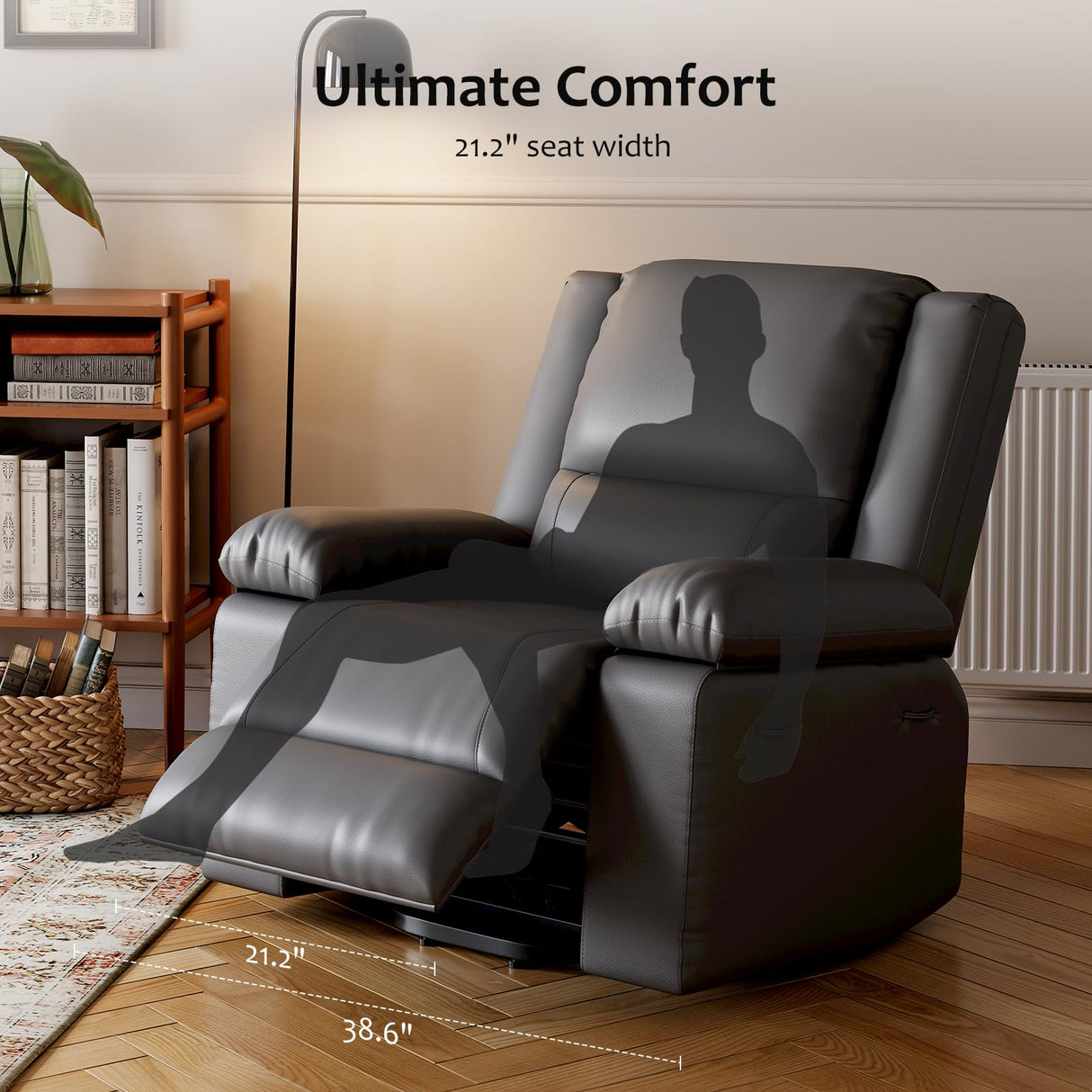 GarveeHome Faux Leather Power Lift Recliner w/Massage and Heat for Elderly, Recliner Chairs with Pockets for Living Room (Gray, Medium) GarveeHome