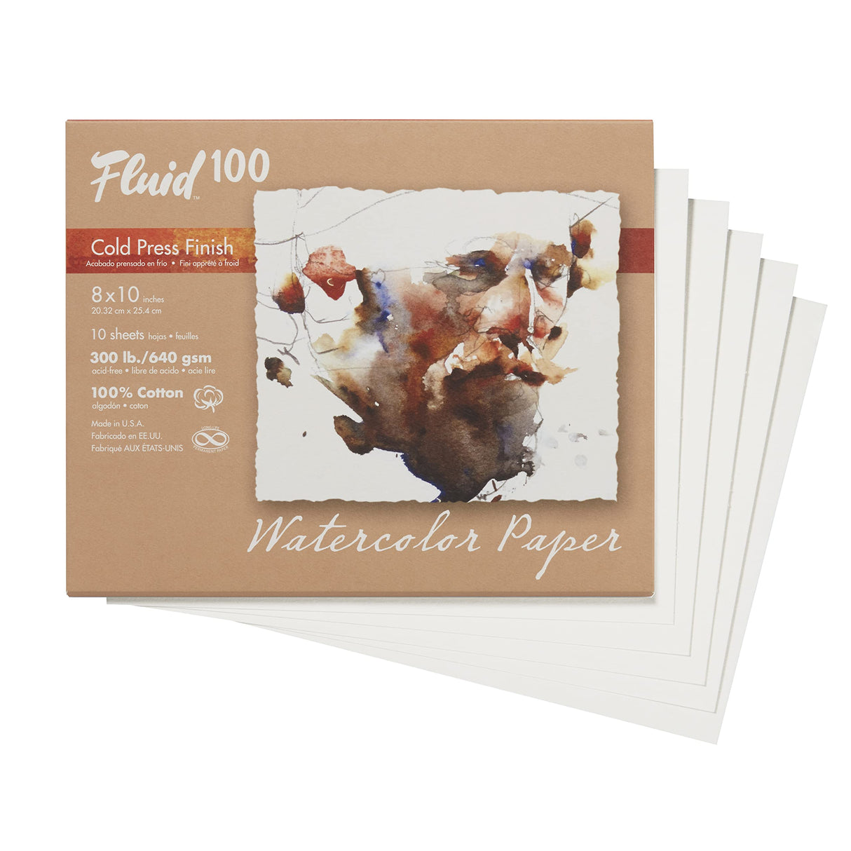 Speedball Art Products, 821716, Fluid 100 100% Cotton Artist Watercolor Paper, 8 x 10 inch pochette, 300 lb Cold Press Speedball