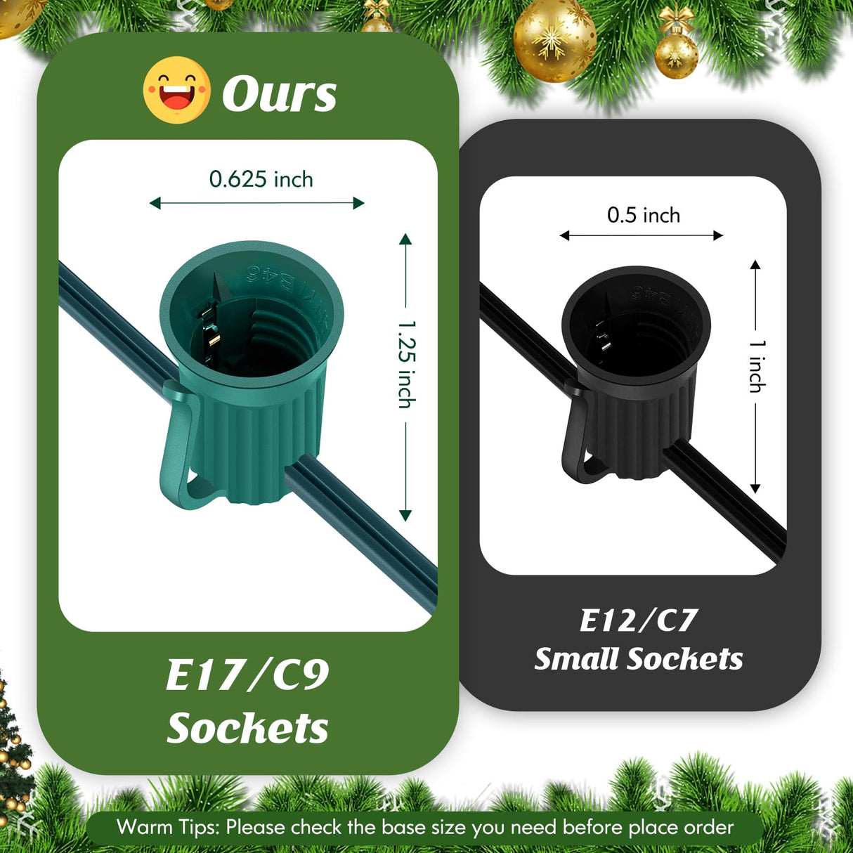 Brightever Commercial 500 FT C9 Christmas LED Lights String Outdoor, E17 Christmas Light Sockets Set Spool, C9 Sockets Patio String Lights C9 Strands - 12 Spacing Intermediate Base Green Wire Brightever