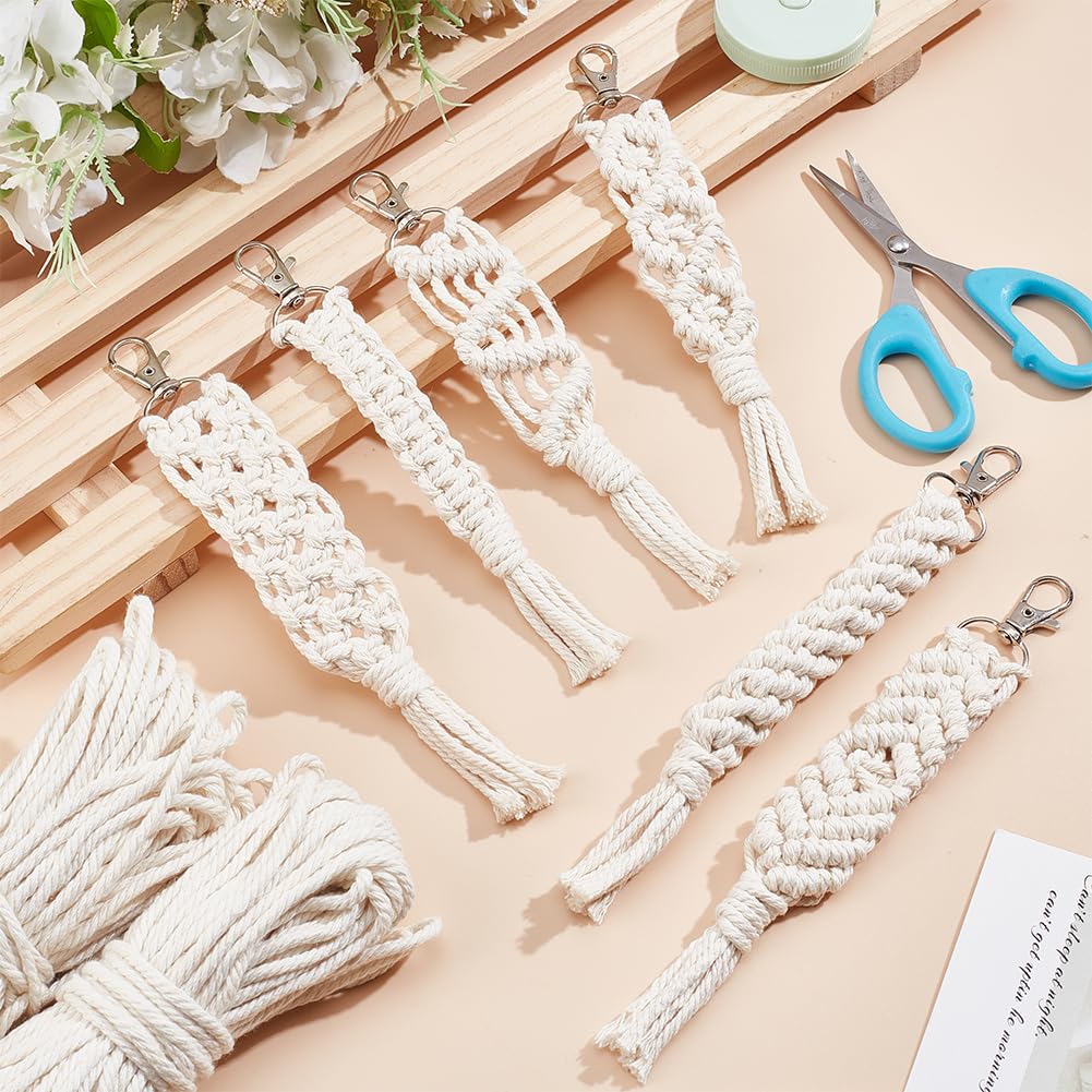 INFUNLY 10 Sets DIY Macrame Keychain Kit for Adults Boho Macrame Wristlet Keychain Kit Handmade Macrame Tassel Keyring Kit with Instruction for Beginners Car Key Charm Women Gift Phone Wallet INFUNLY