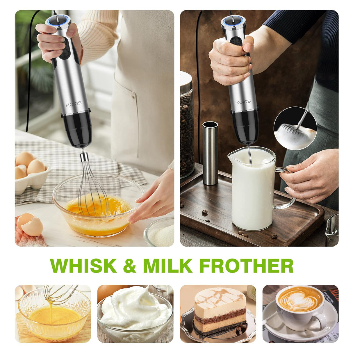 KOIOS Immersion Hand Blender, 5-in-1 Hand Blender with Entire Stainless Steel Blender Shaft, Full Copper Motor, Built in 12 Speed Turbo Stick Blender, Handheld blender for Baby food, Smoothies, Soups KOIOS