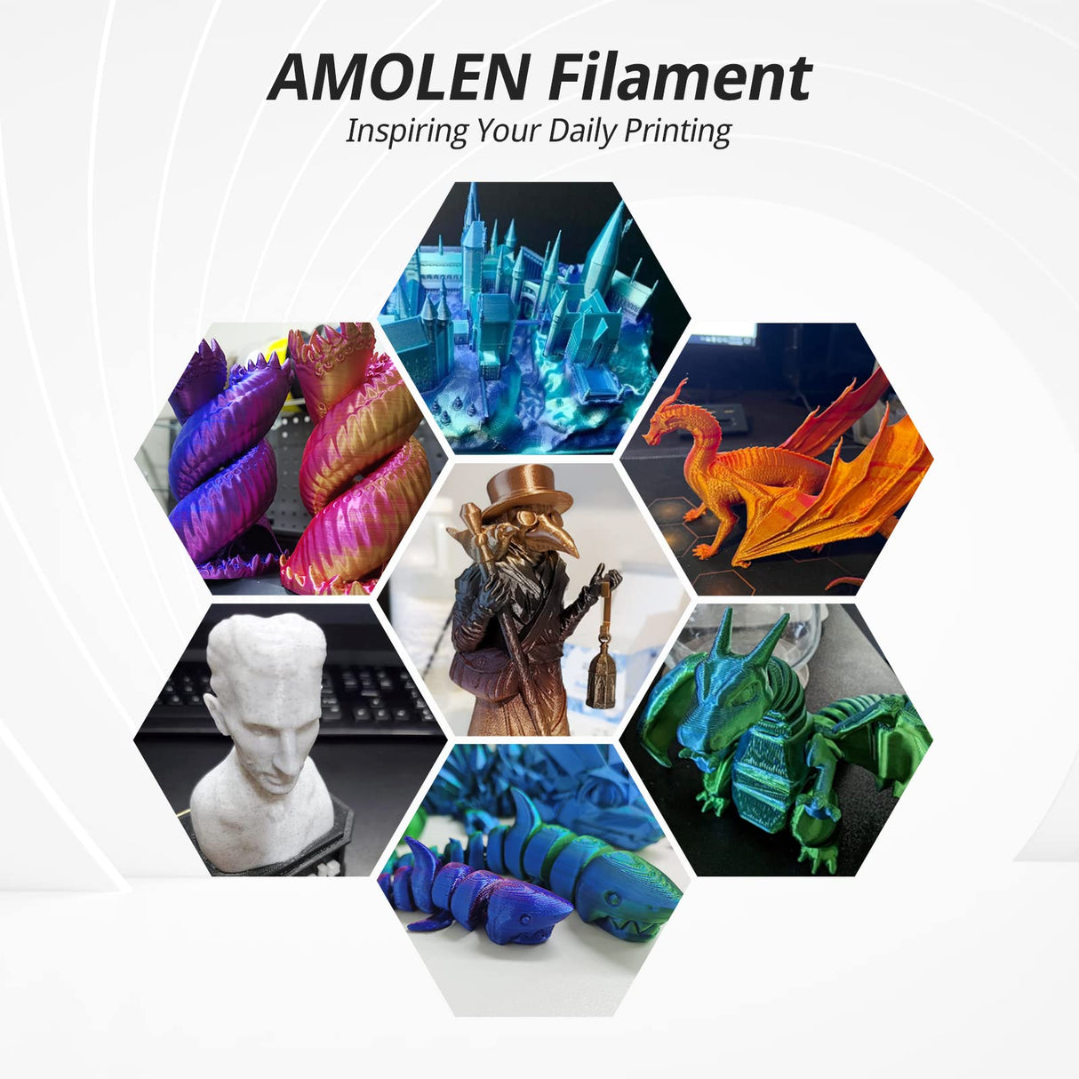 AMOLEN PLA 3D Printer Filament,PLA Filament 1.75mm,Silk Filament Bundle,Gold, Silver,Bronze, Red Copper,3D Printing Filament Bundle, 200gX 4 Spools AMOLEN