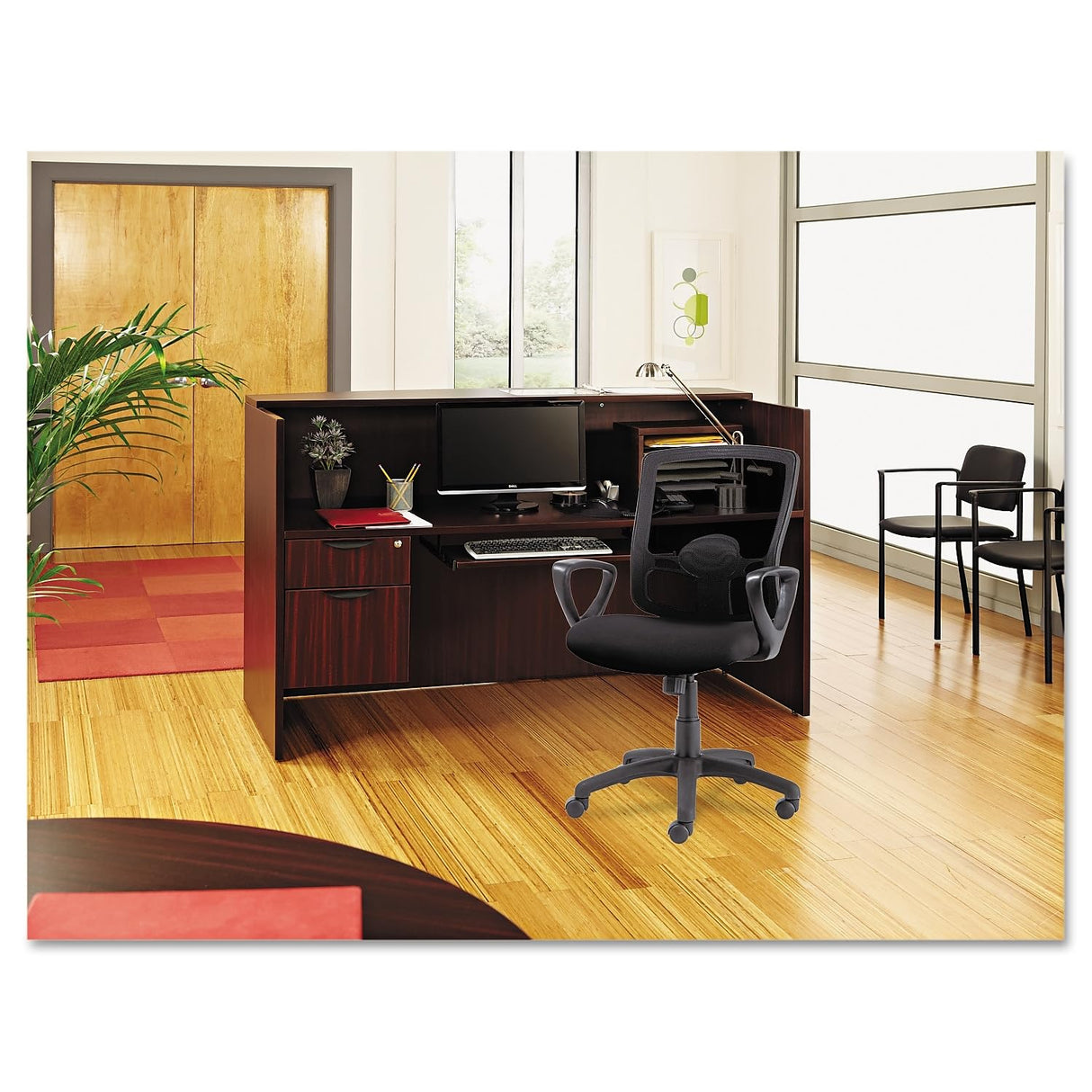 Alera ALE Valencia Series Reception Desk w/Counter,71w x 35 1/2d x 42 1/2h, Mahogany Alera