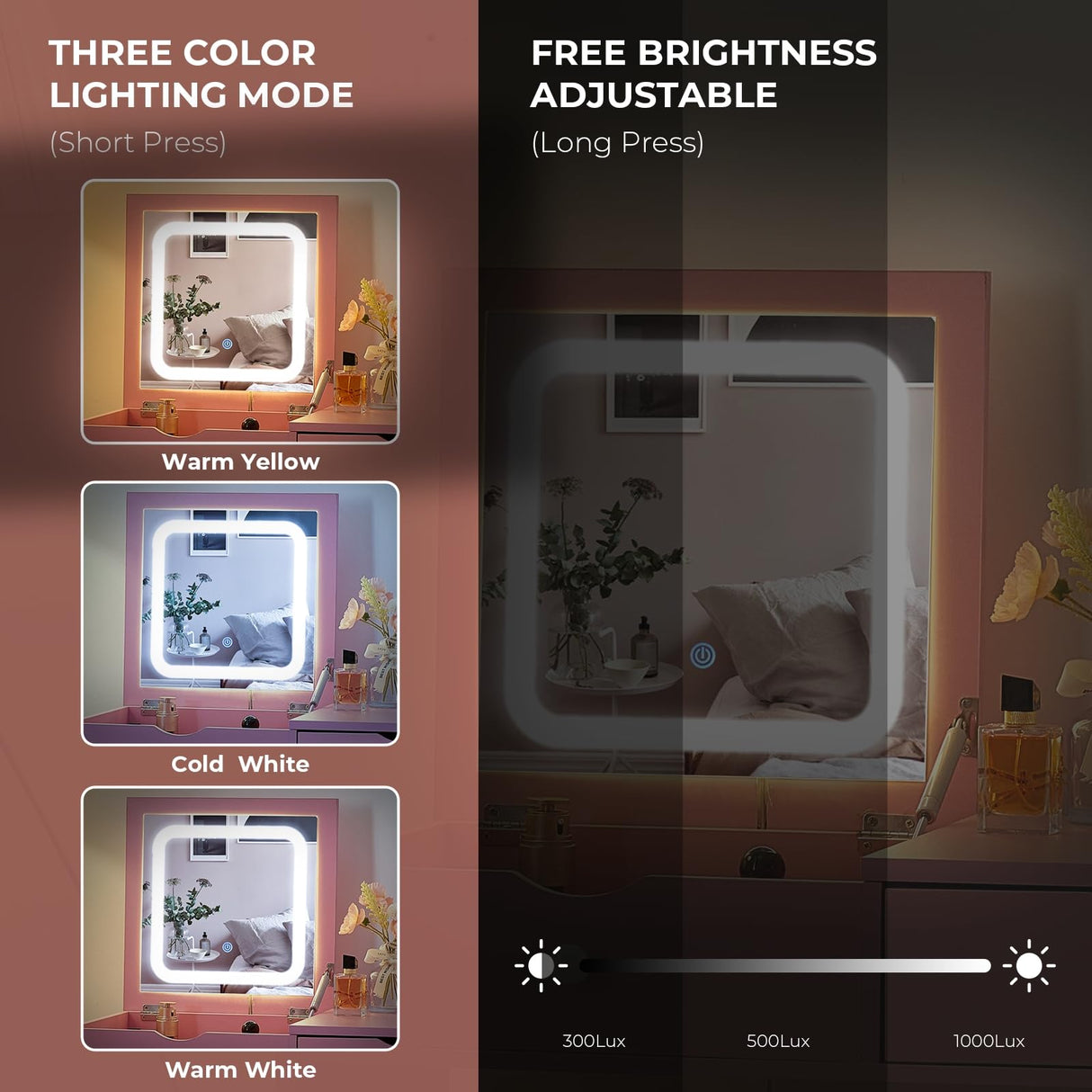 JanflyHome Small Vanity Desk with Flip Top Mirror, Modern Makeup Vanity Table with Power Outlet & Side Organizers, Dressing Table with Storage Compartment, Small Vanity Writing Desk for Bedroom, Pink JanflyHome