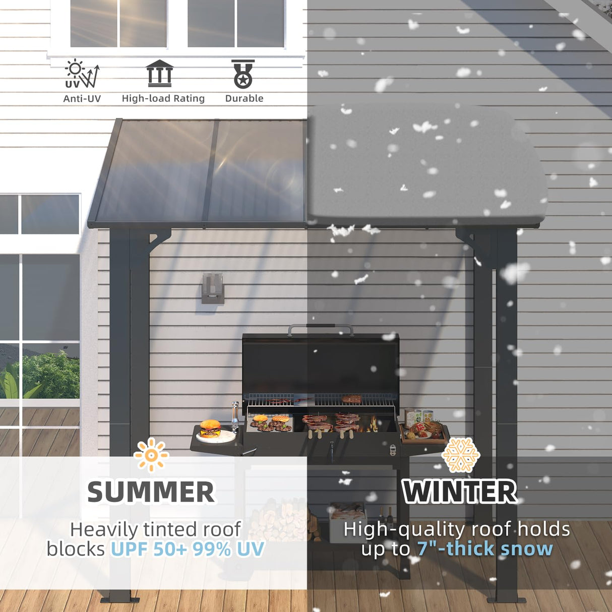 AECOJOY 8' x 5' Gazebo Outdoor Pergola for Patio, Lean to Hard Top Grill Gazebo Shelter Pergolas and Gazebos Clearance with Roof, Small Wall-Mounted Heavy Duty Awnings for Patio, Decks, Backyard AECOJOY