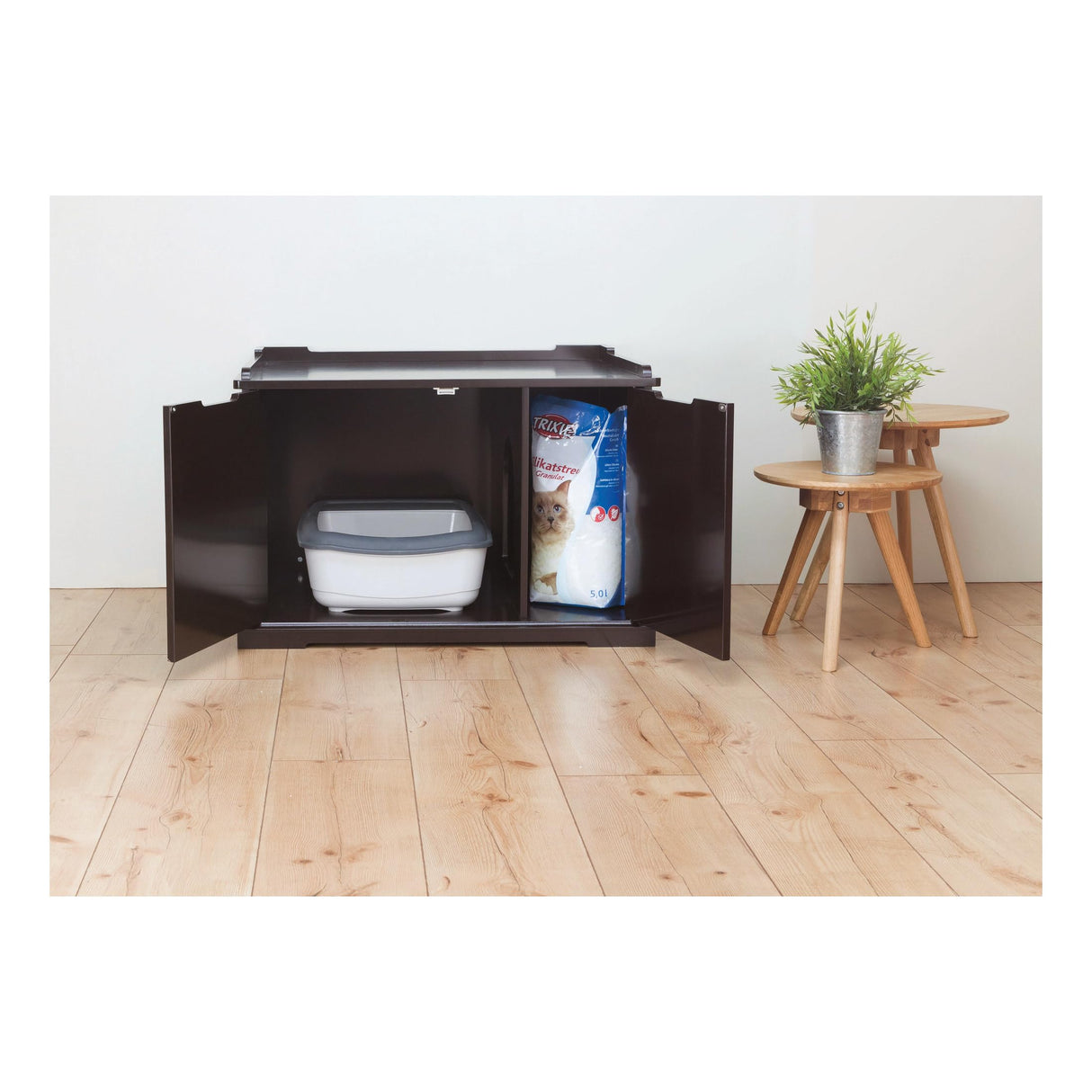 TRIXIE XL Furniture Litter Box Enclosure (Espresso Brown), Hidden Litter Box for Cats with Openings on Either Ends & Large Ventilations Slots, Double Doors for Easy Cleaning, Removable Divider TRIXIE